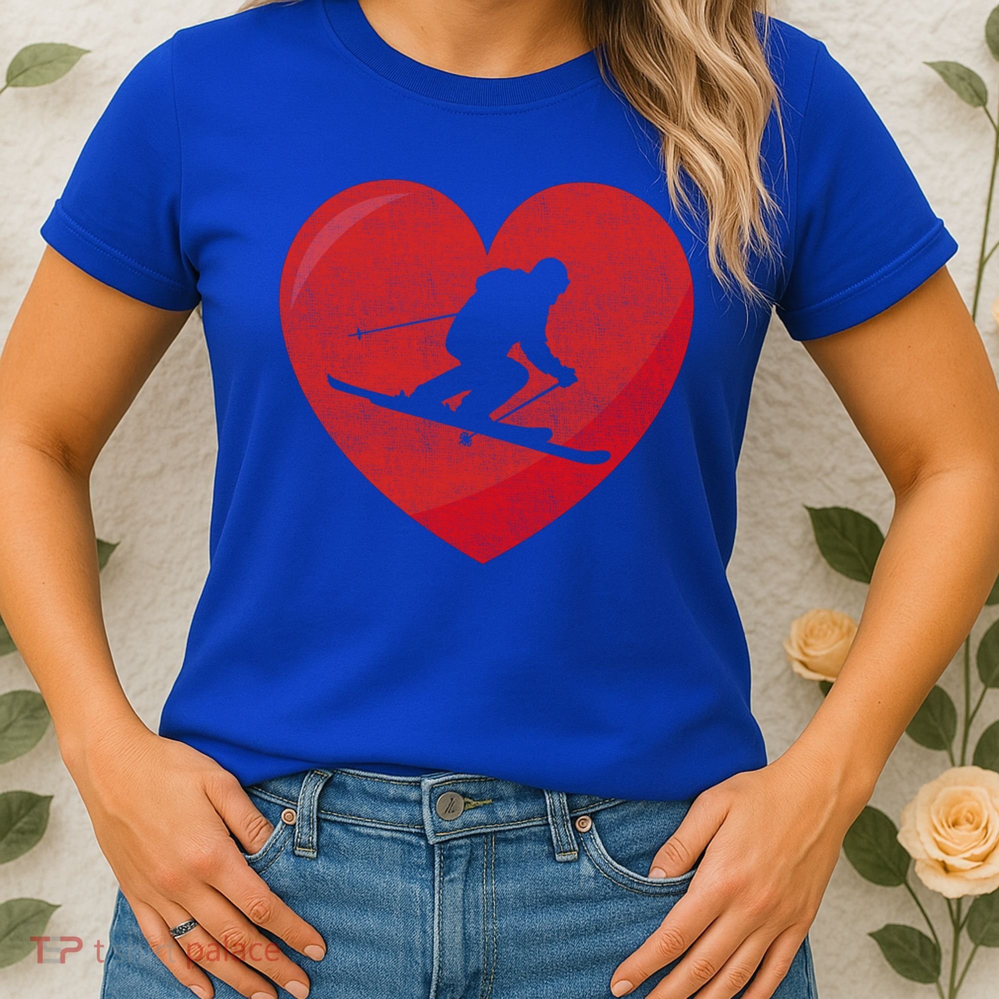 Heart Lover Skiing Gift Valentines Day Cute Gift Women's T-Shirt