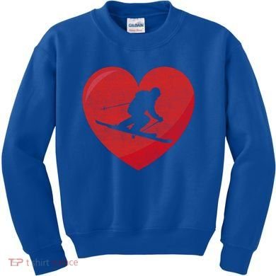 Heart Lover Skiing Gift Valentines Day Cute Gift Kids Sweatshirt