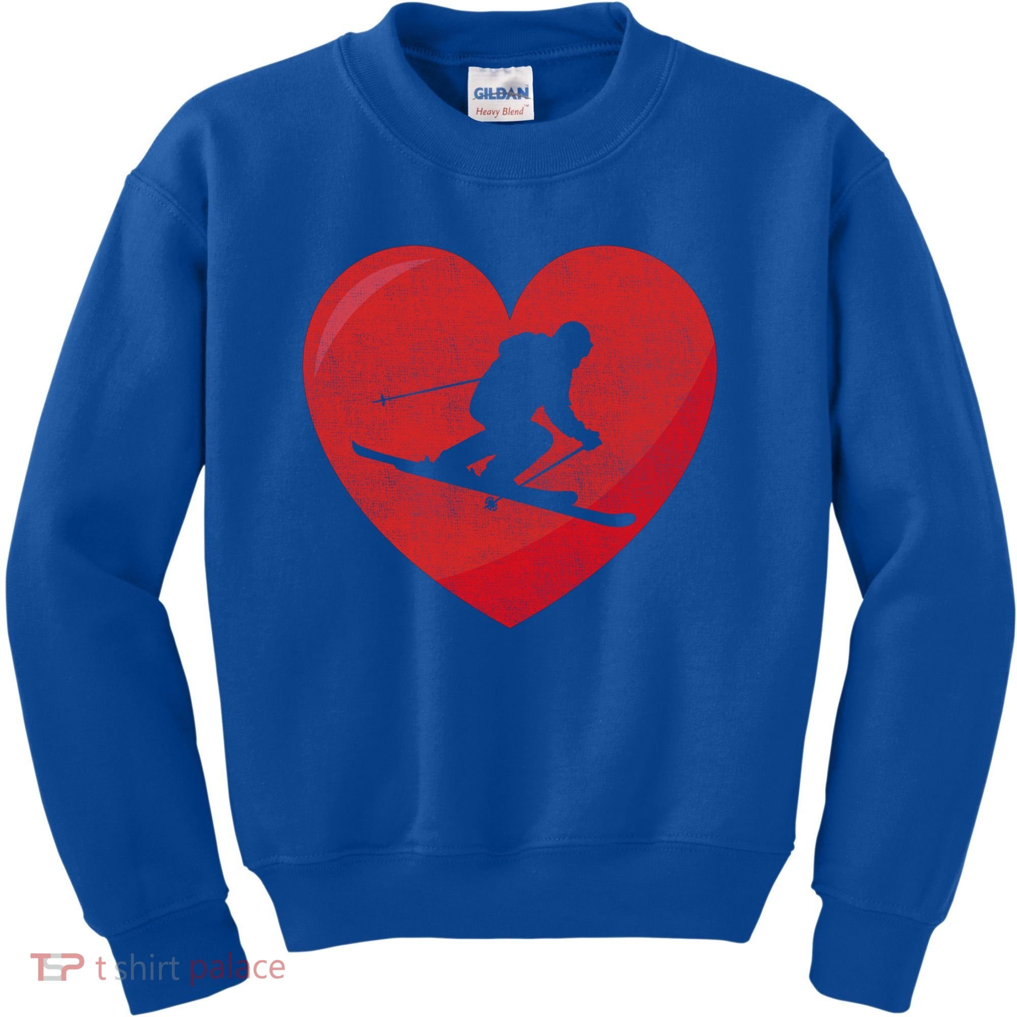 Heart Lover Skiing Gift Valentines Day Cute Gift Kids Sweatshirt
