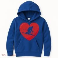 Heart Lover Skiing Gift Valentines Day Cute Gift Kids Hoodie thumb 0
