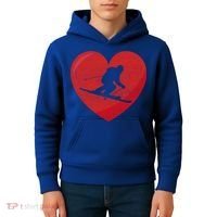 Heart Lover Skiing Gift Valentines Day Cute Gift Kids Hoodie thumb 4