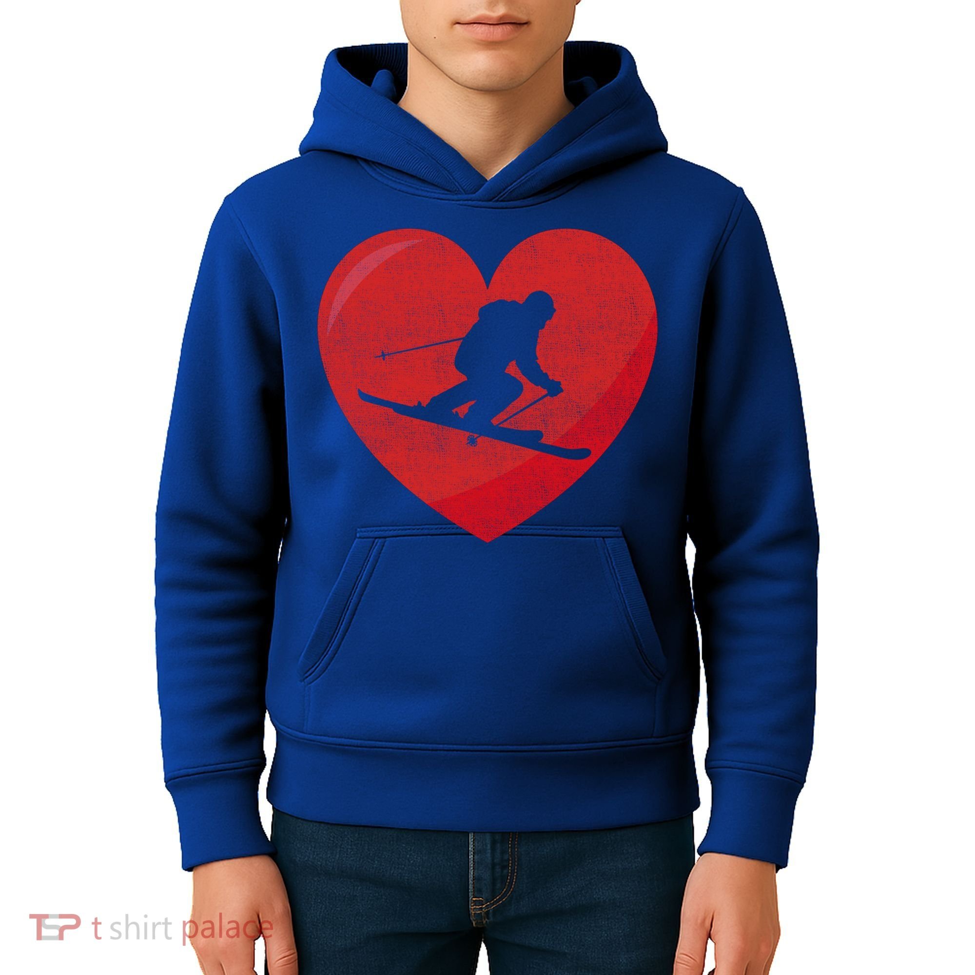 Heart Lover Skiing Gift Valentines Day Cute Gift Kids Hoodie