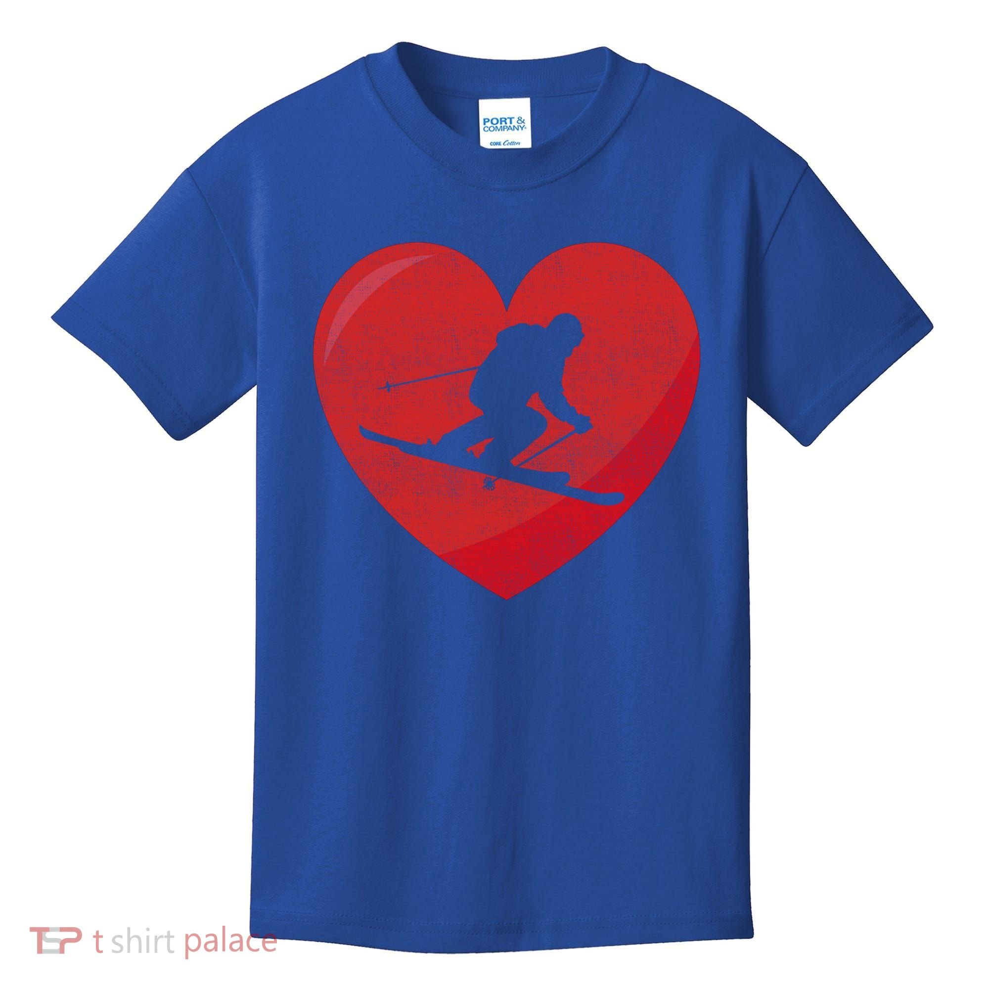 Heart Lover Skiing Gift Valentines Day Cute Gift Kids T-Shirt