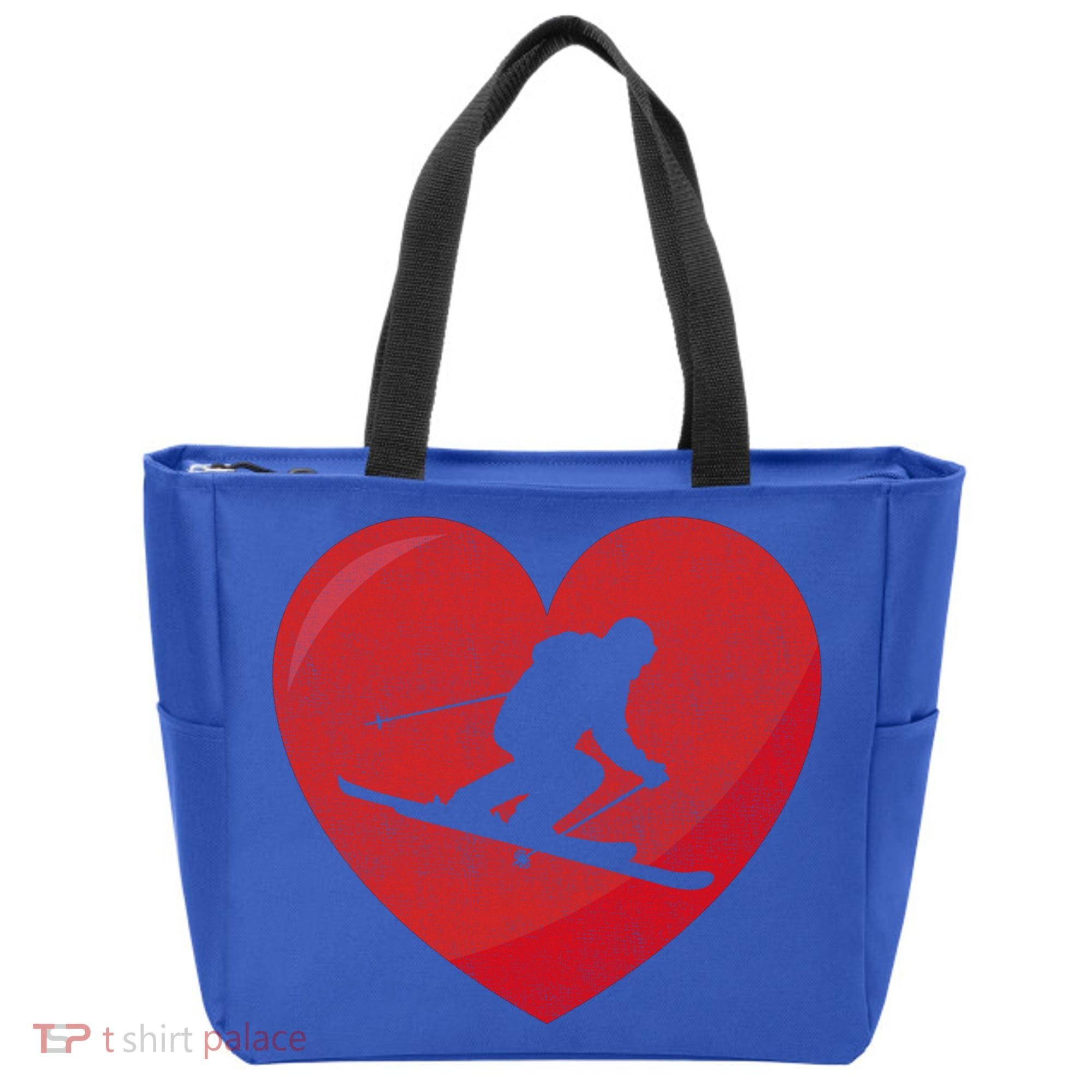 Heart Lover Skiing Gift Valentines Day Cute Gift Tote Bag