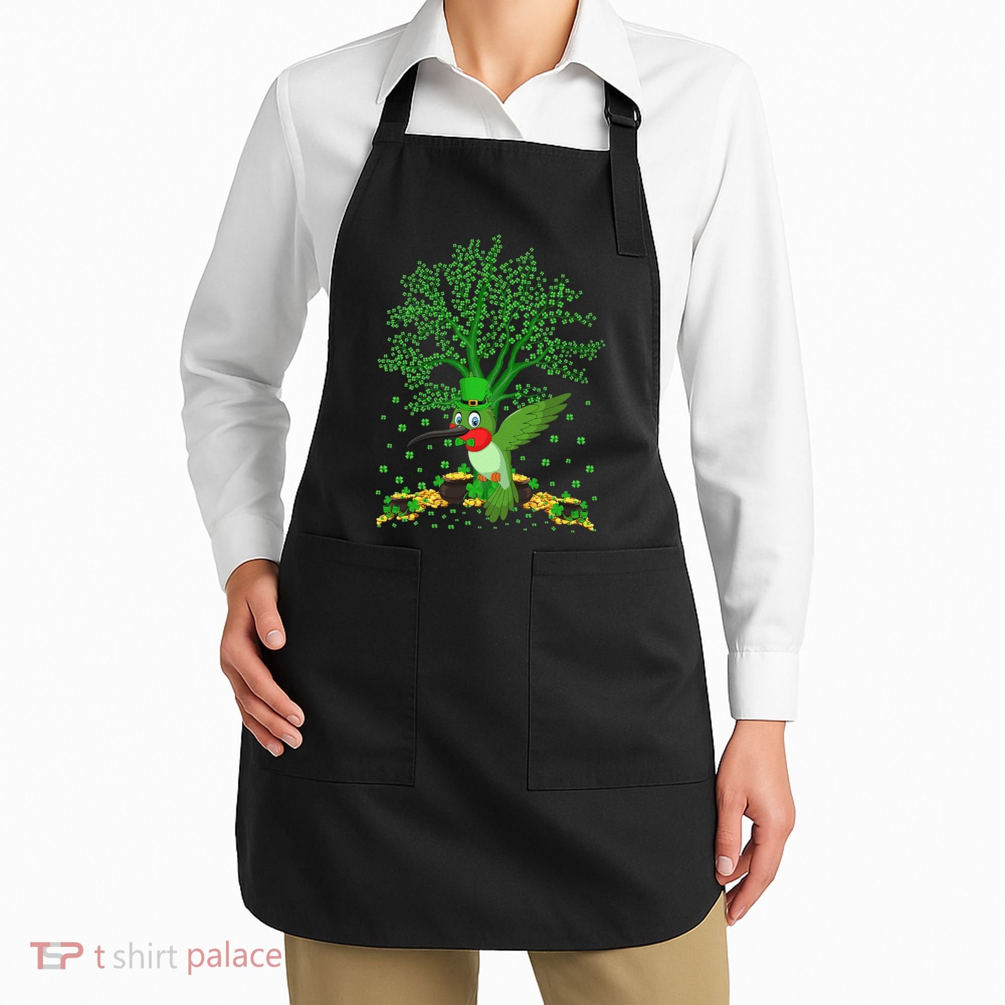 Hummingbird Lover Shamrock Tree Hummingbird St Patrick's Day Apron