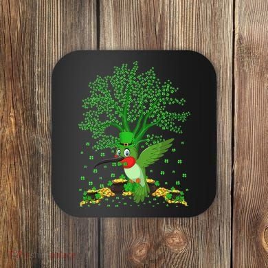 Hummingbird Lover Shamrock Tree Hummingbird St Patrick's Day Coaster