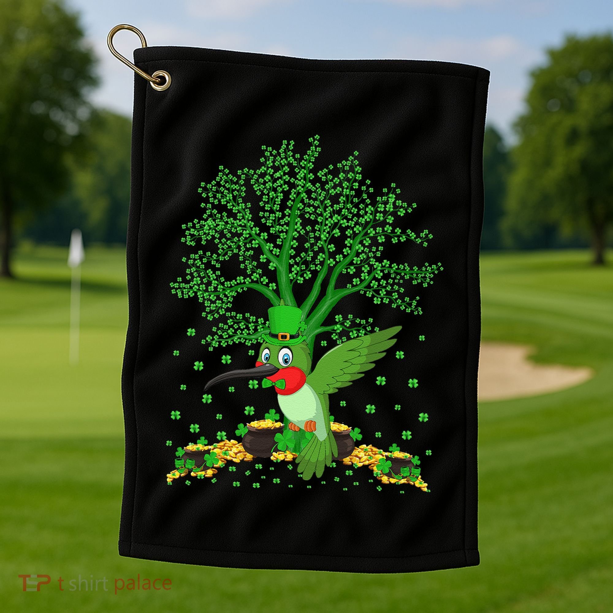 Hummingbird Lover Shamrock Tree Hummingbird St Patrick's Day Golf Towel