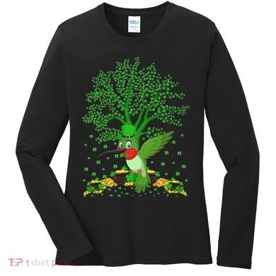 Hummingbird Lover Shamrock Tree Hummingbird St Patrick's Day Women's Long Sleeve Shirt