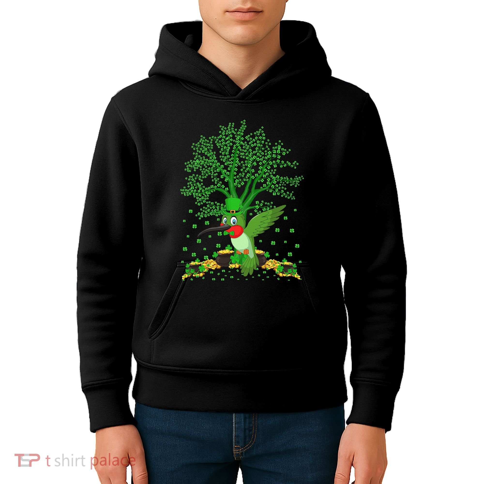 Hummingbird Lover Shamrock Tree Hummingbird St Patrick's Day Kids Hoodie