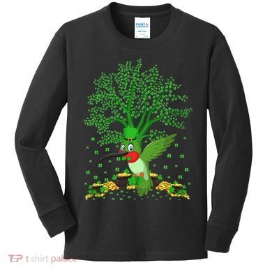 Hummingbird Lover Shamrock Tree Hummingbird St Patrick's Day Kids Long Sleeve Shirt