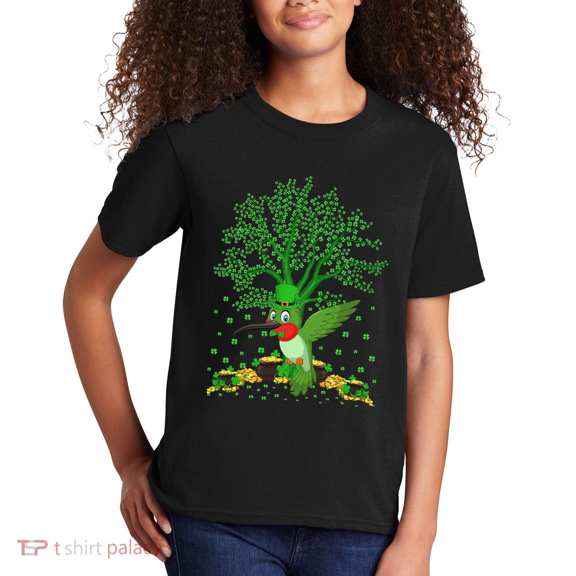 Hummingbird Lover Shamrock Tree Hummingbird St Patrick's Day Kids T-Shirt