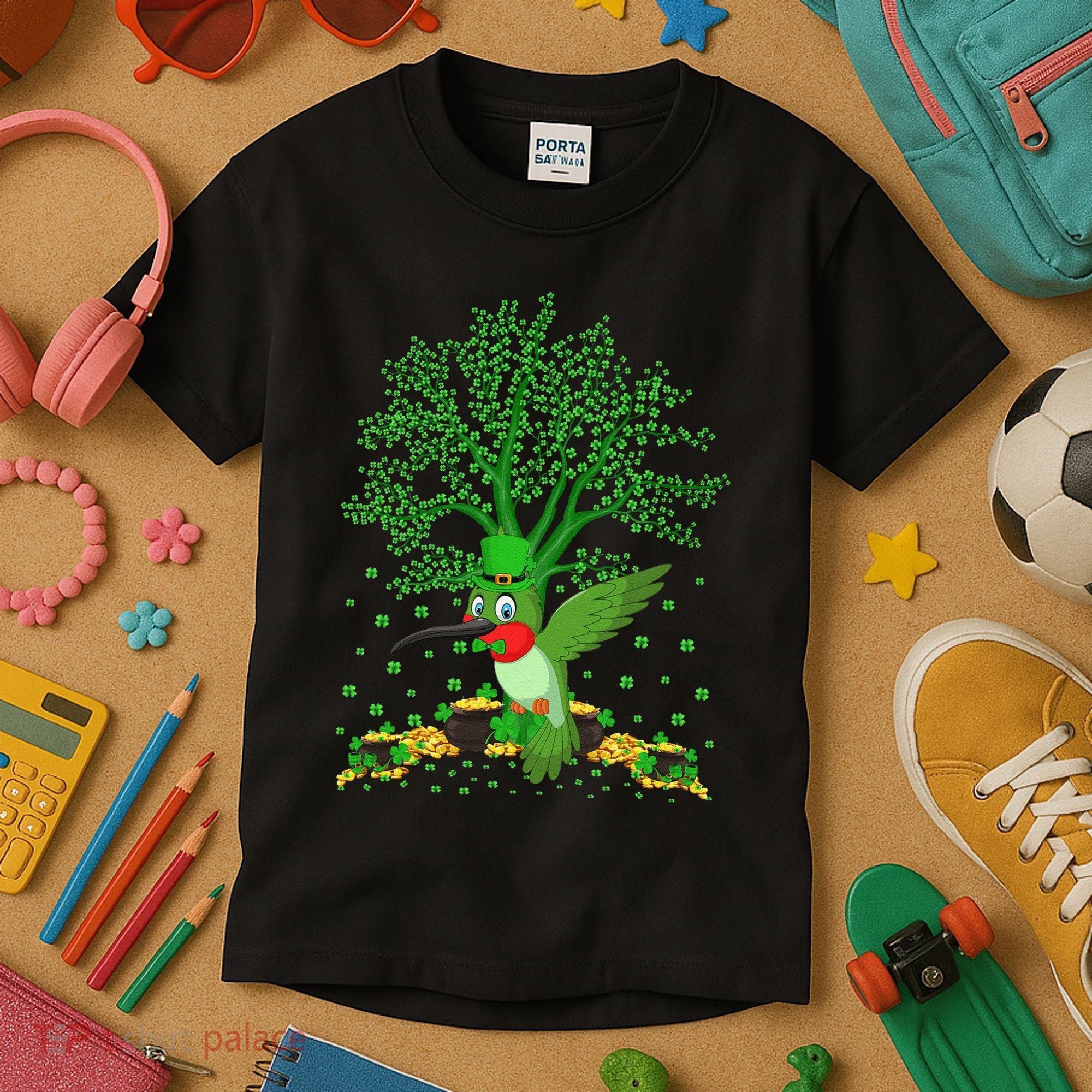Hummingbird Lover Shamrock Tree Hummingbird St Patrick's Day Kids T-Shirt