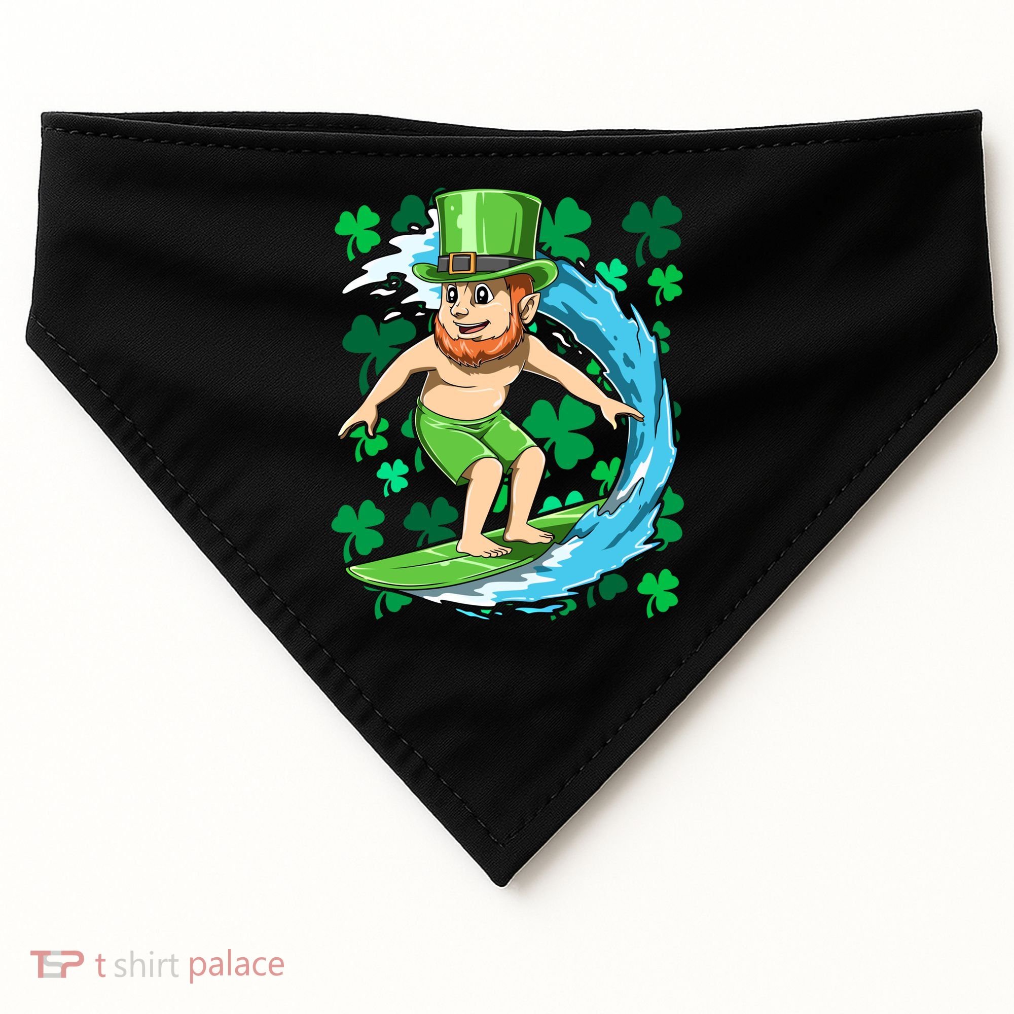 Hawaiian Leprechaun Surfing Irish St Patrick's Day Surfers Gift USA-Made Doggie Bandana