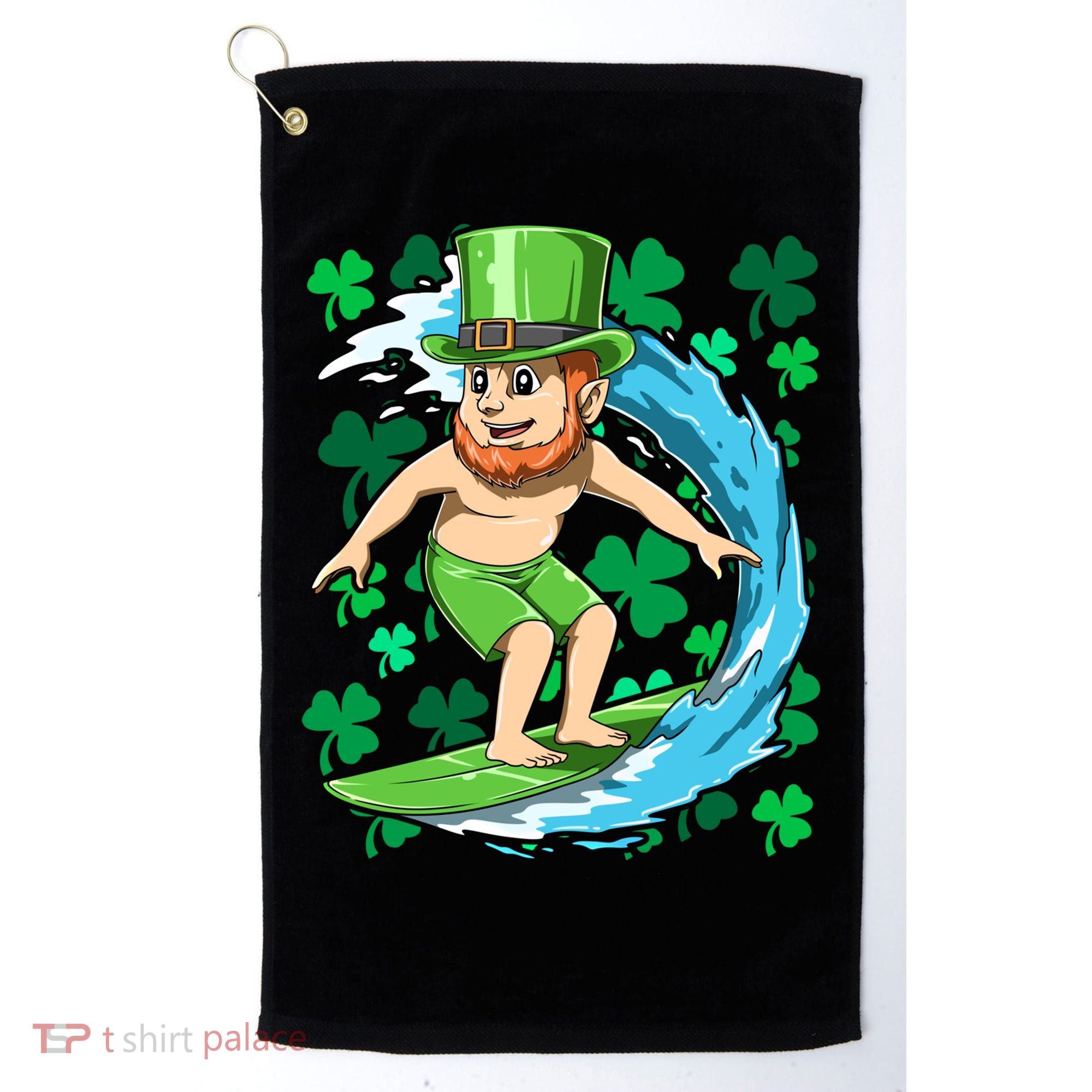Hawaiian Leprechaun Surfing Irish St Patrick's Day Surfers Gift Golf Towel