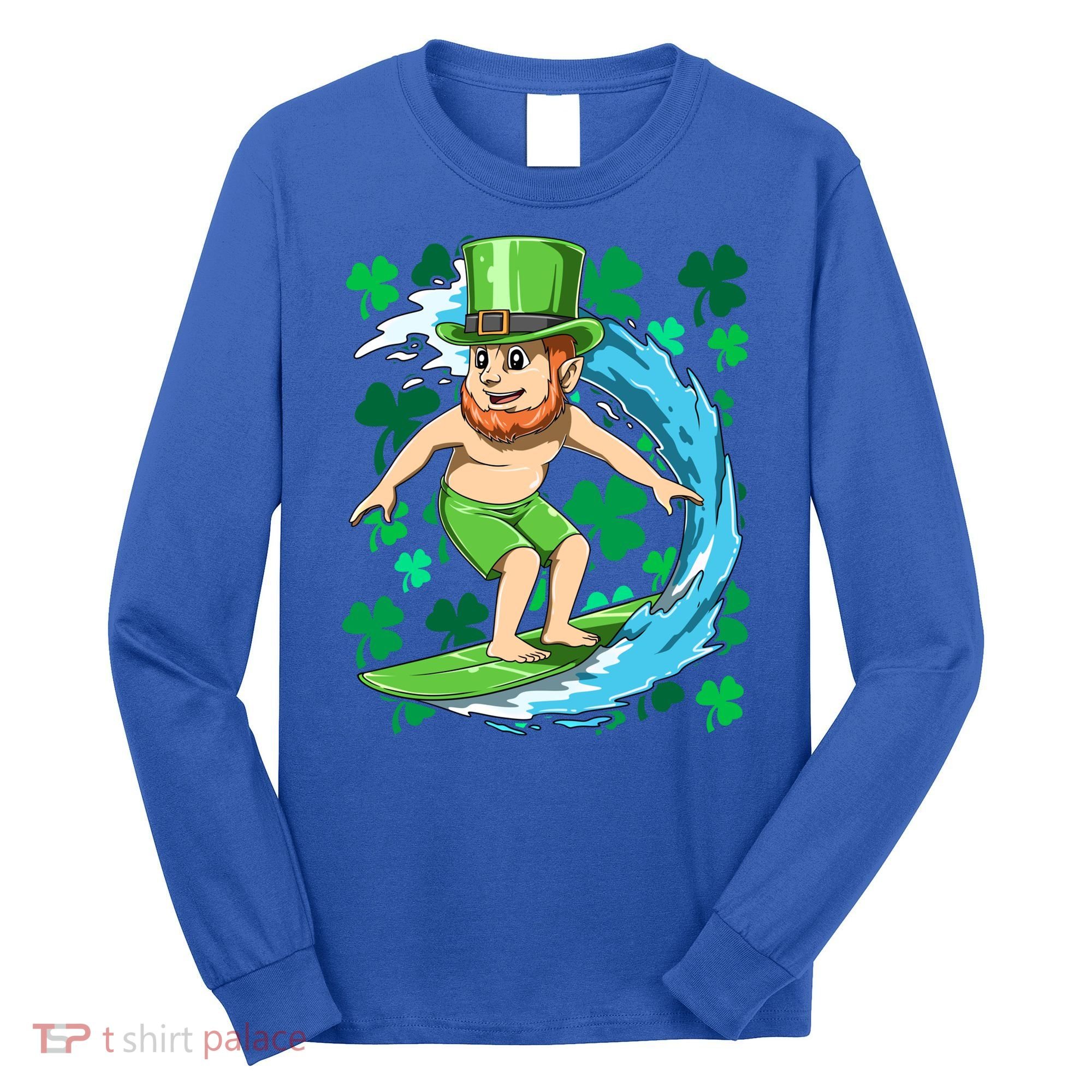 Hawaiian Leprechaun Surfing Irish St Patrick's Day Surfers Gift Long Sleeve Shirt