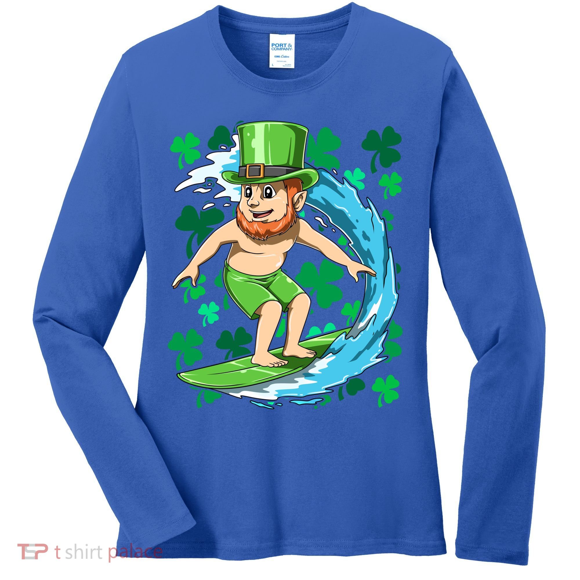 Hawaiian Leprechaun Surfing Irish St Patrick's Day Surfers Gift Women's Long Sleeve Shirt