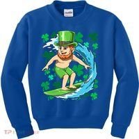 Hawaiian Leprechaun Surfing Irish St Patrick's Day Surfers Gift Kids Sweatshirt thumb 0