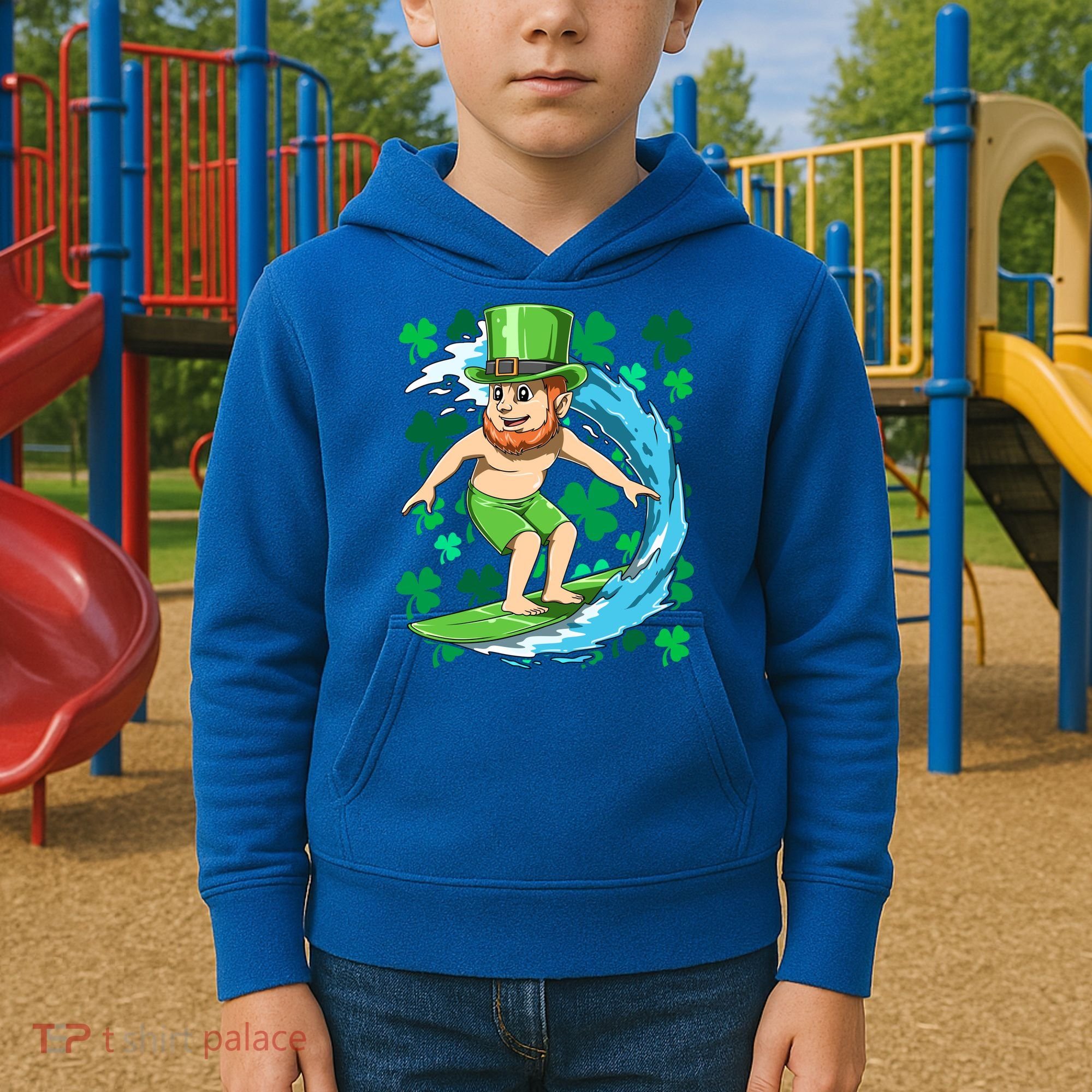 Hawaiian Leprechaun Surfing Irish St Patrick's Day Surfers Gift Kids Hoodie