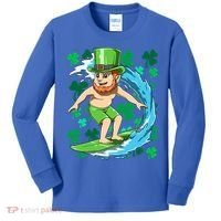 Hawaiian Leprechaun Surfing Irish St Patrick's Day Surfers Gift Kids Long Sleeve Shirt thumb 0