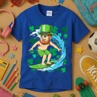 Hawaiian Leprechaun Surfing Irish St Patrick's Day Surfers Gift Kids T-Shirt thumb 3