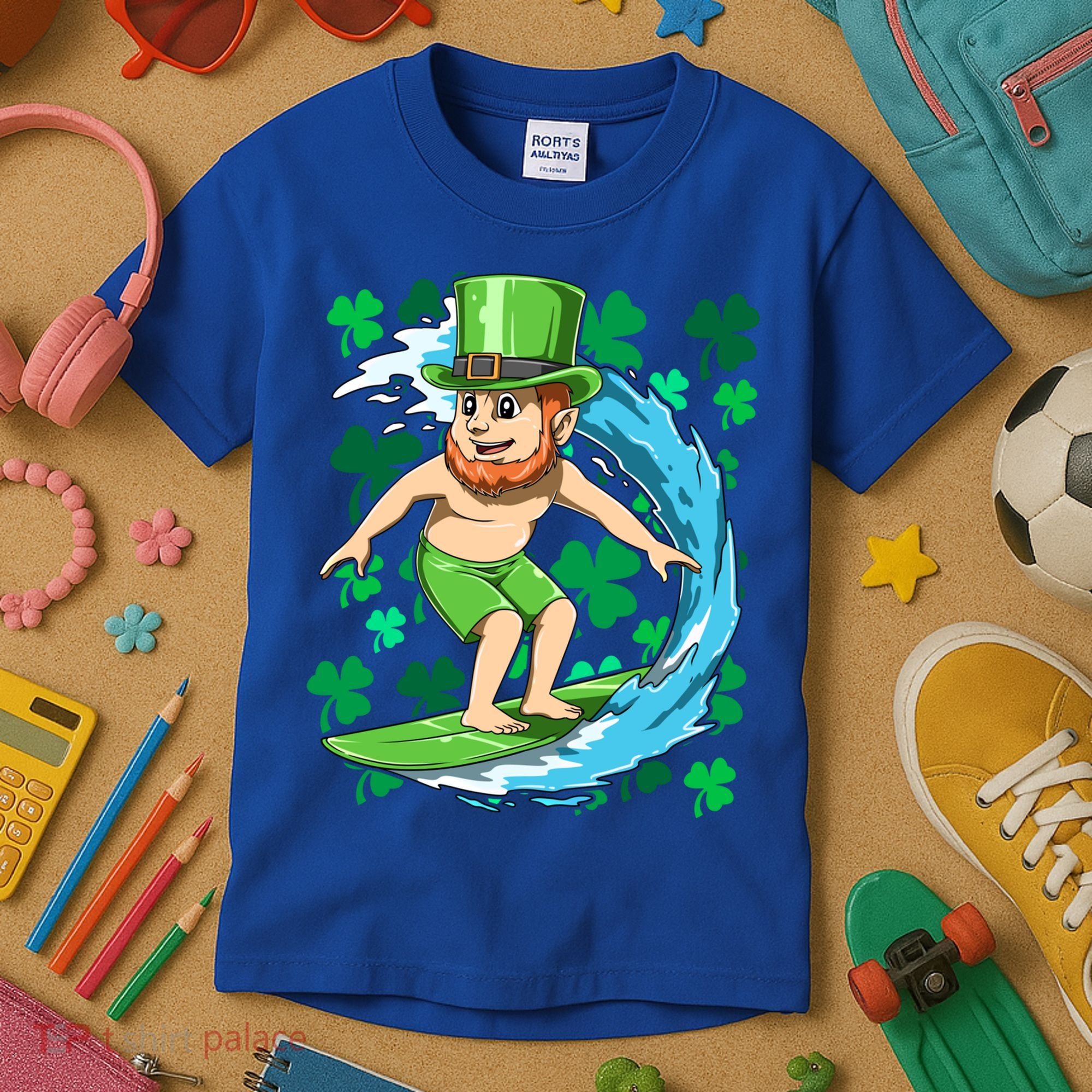 Hawaiian Leprechaun Surfing Irish St Patrick's Day Surfers Gift Kids T-Shirt