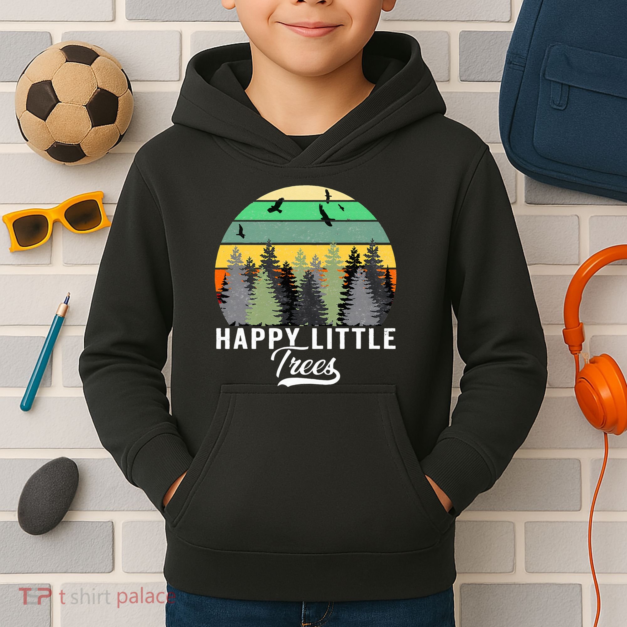 Happy Little Tree Bob Style Vintage Forests Earth Day Gift Kids Hoodie