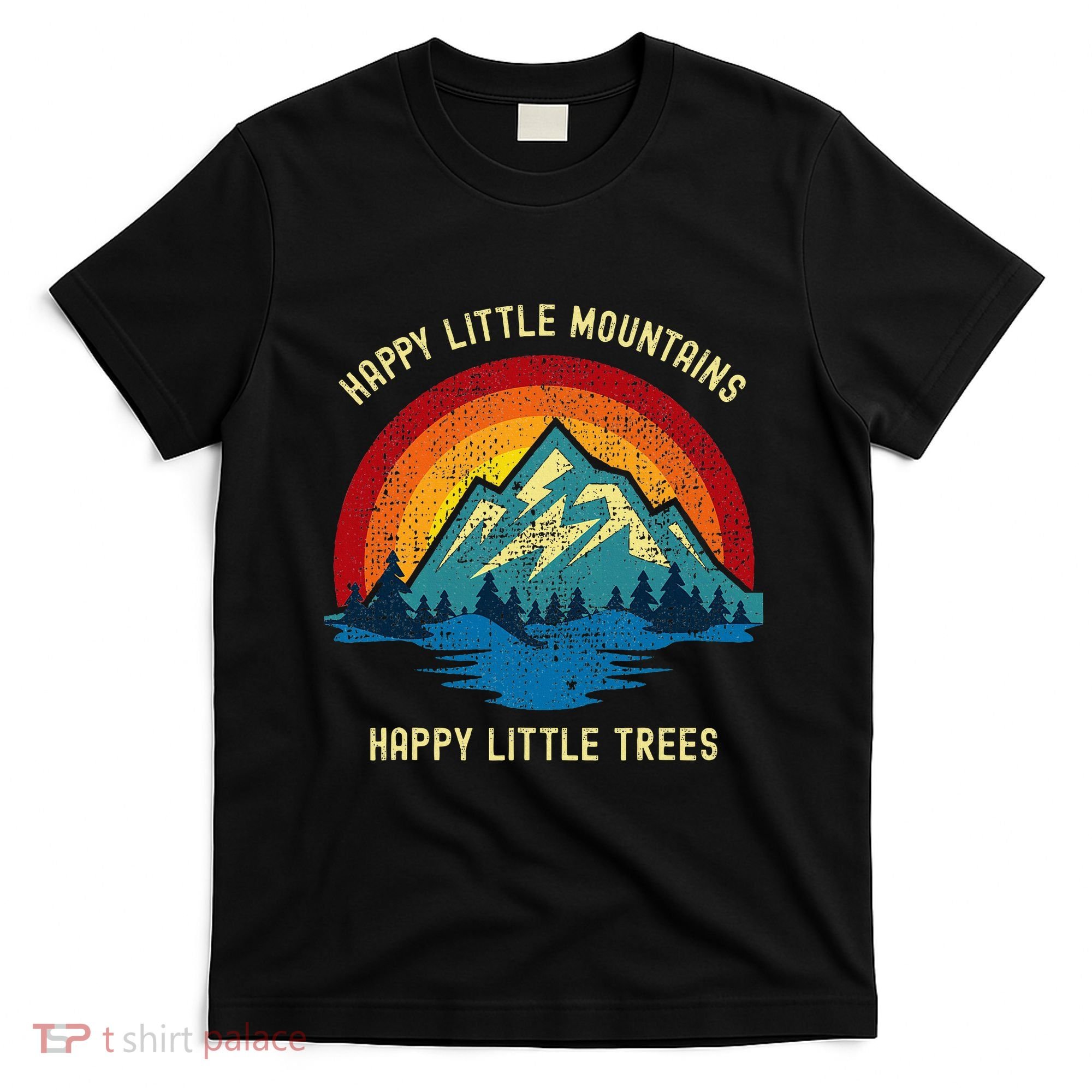 Happy Little Trees Mountains Bob Style Vintage Retro Nature T-Shirt
