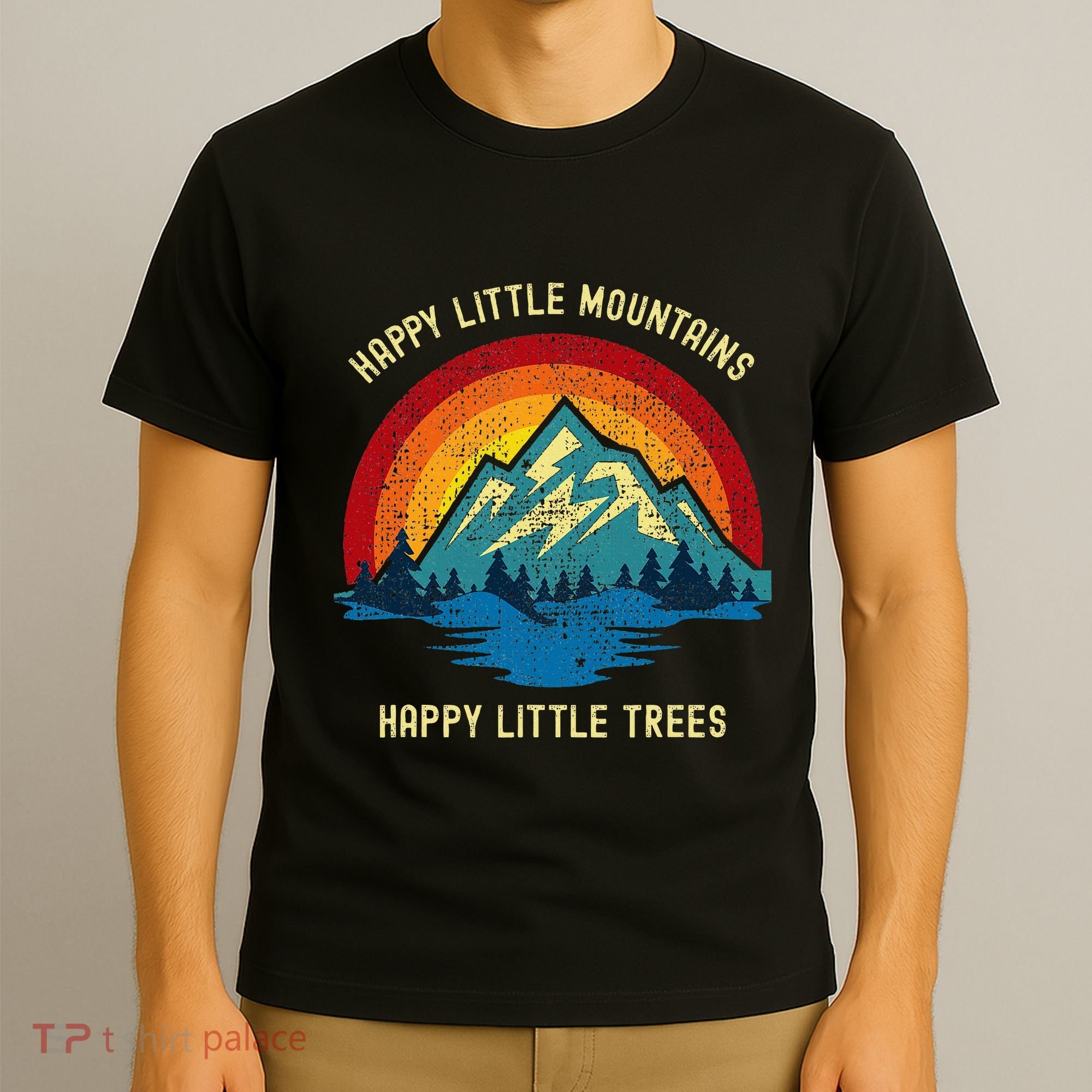 Happy Little Trees Mountains Bob Style Vintage Retro Nature T-Shirt
