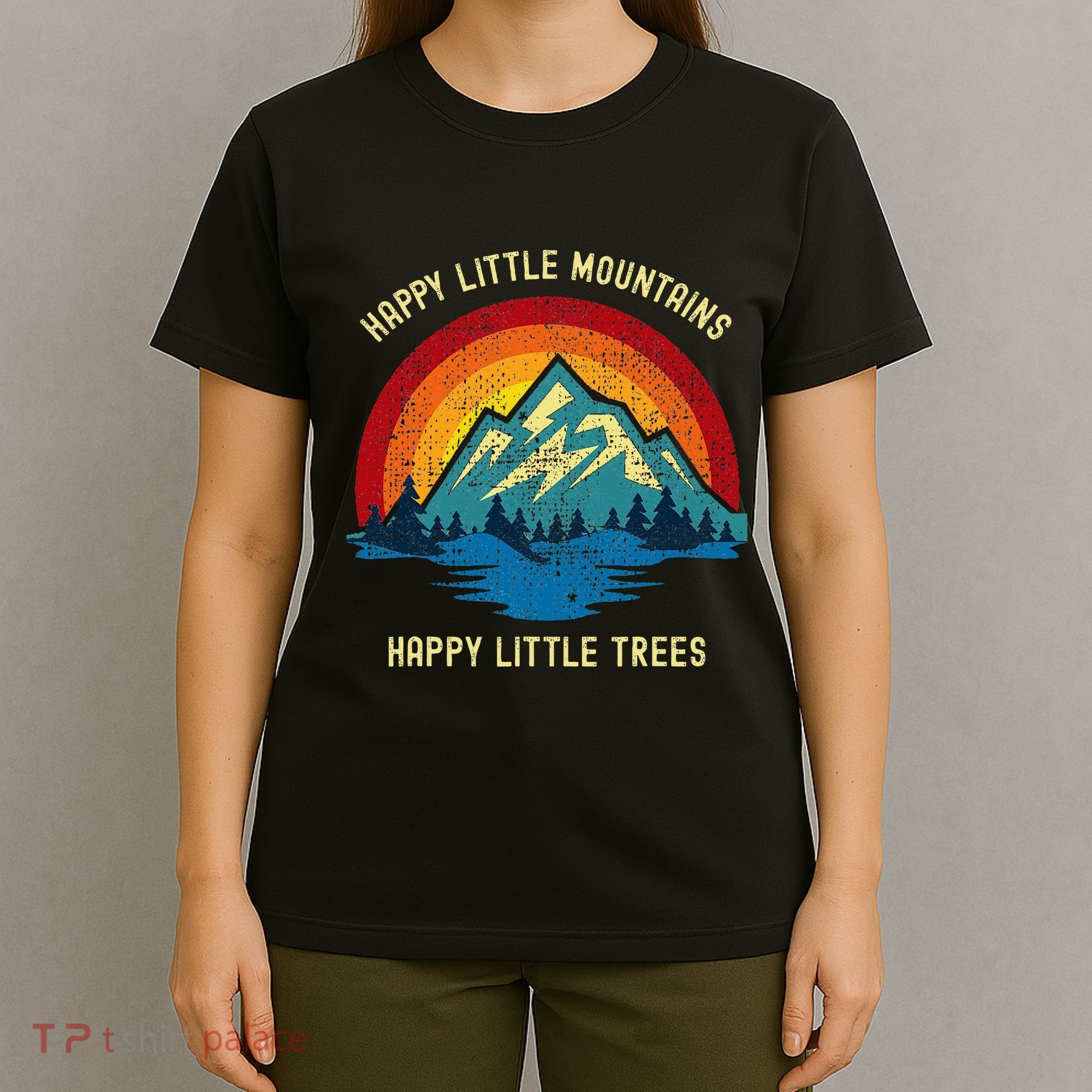 Happy Little Trees Mountains Bob Style Vintage Retro Nature T-Shirt