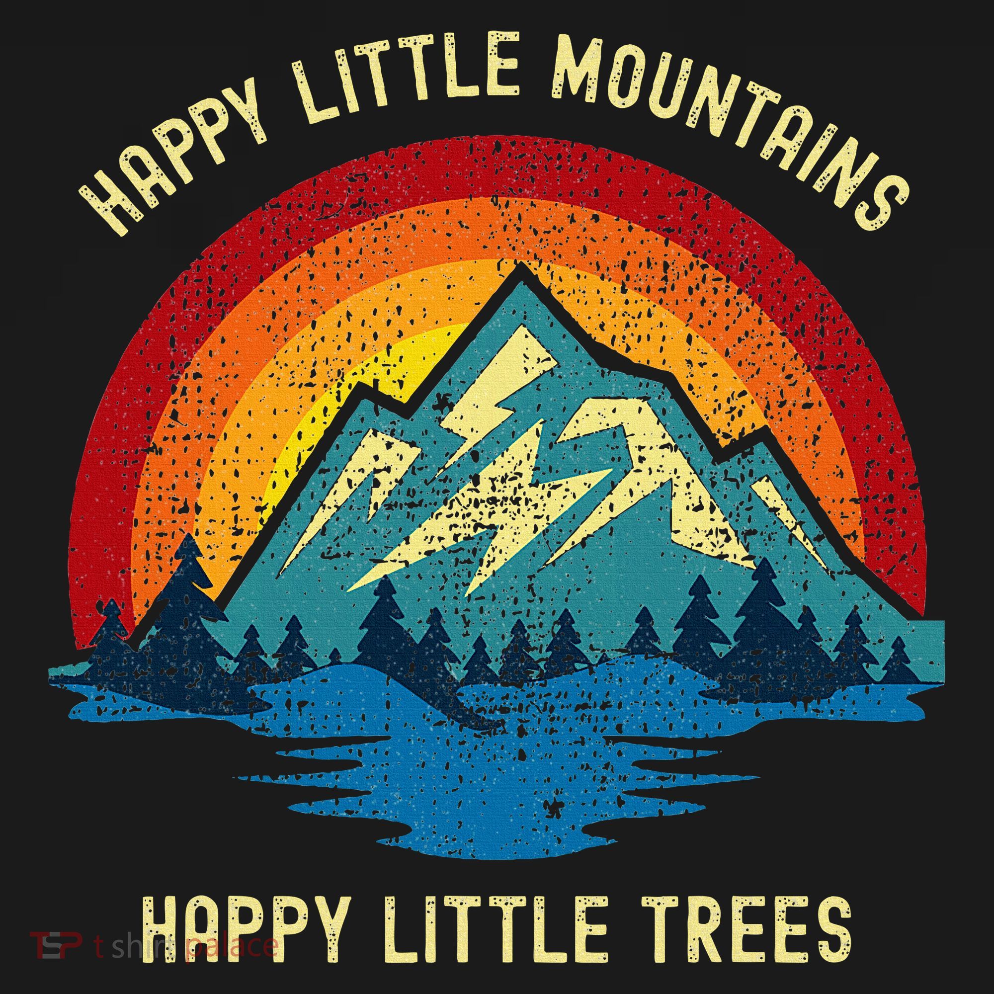 Happy Little Trees Mountains Bob Style Vintage Retro Nature T-Shirt
