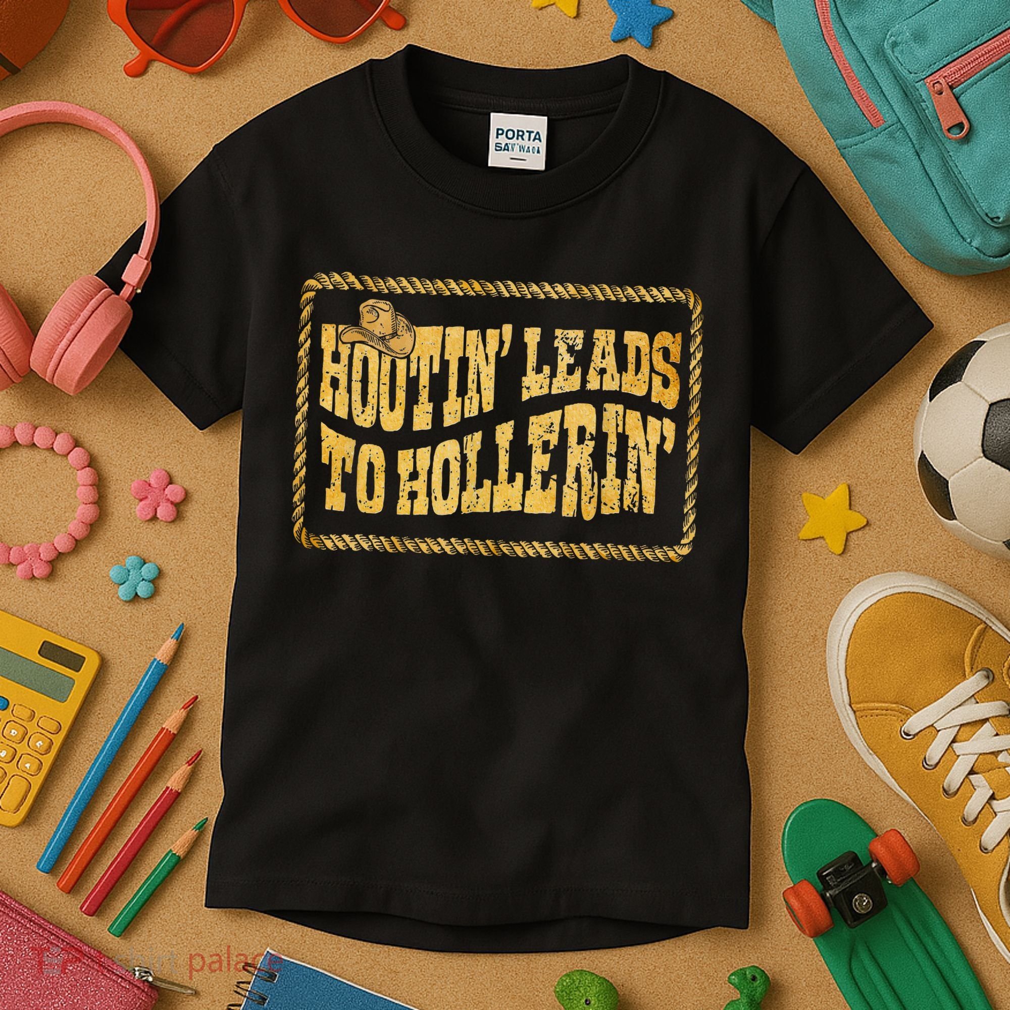 Hootin Leads To Hollerin Cowboy Groovy Kids T-Shirt