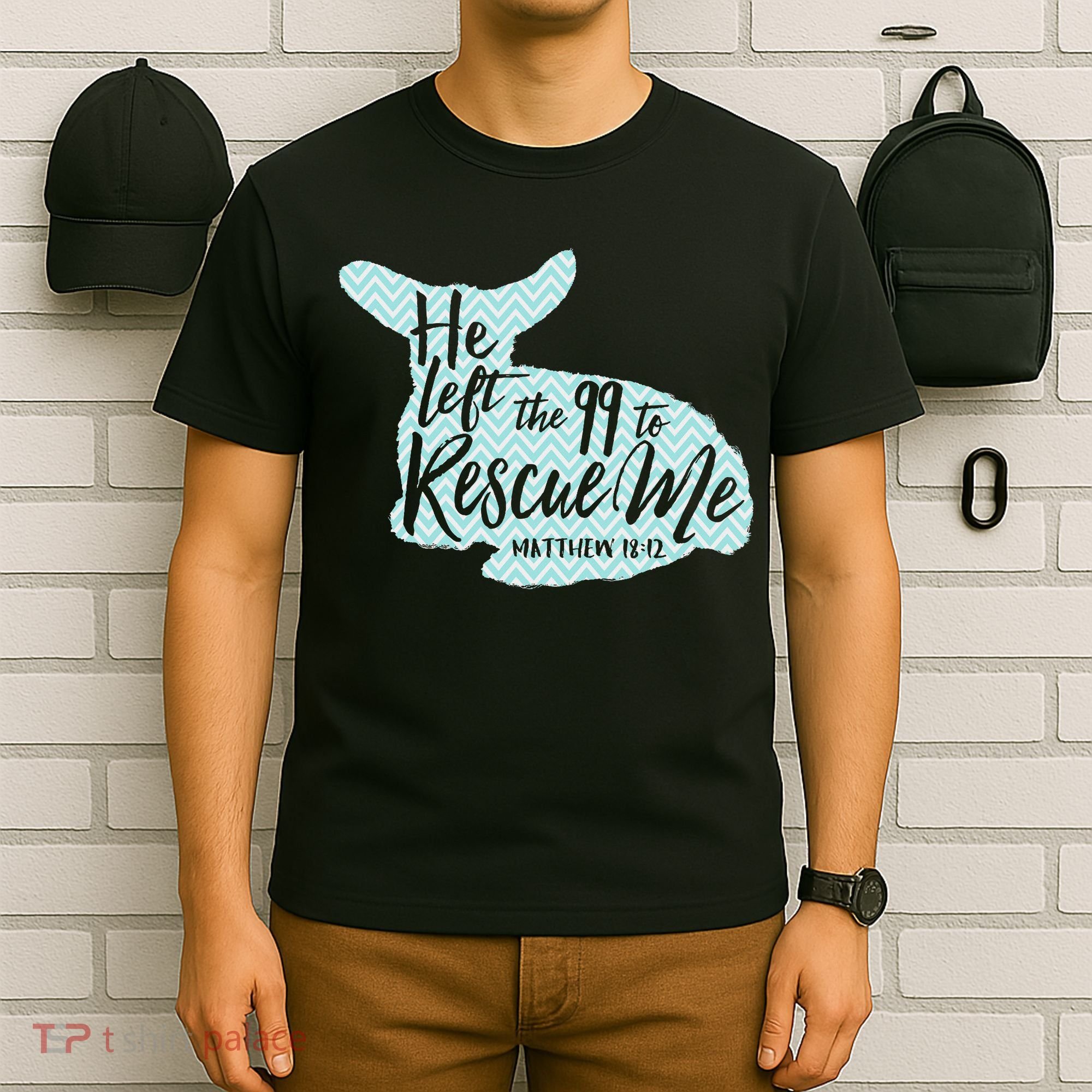 He Left The 99 To Rescue Me Green Chevron Christian T-Shirt