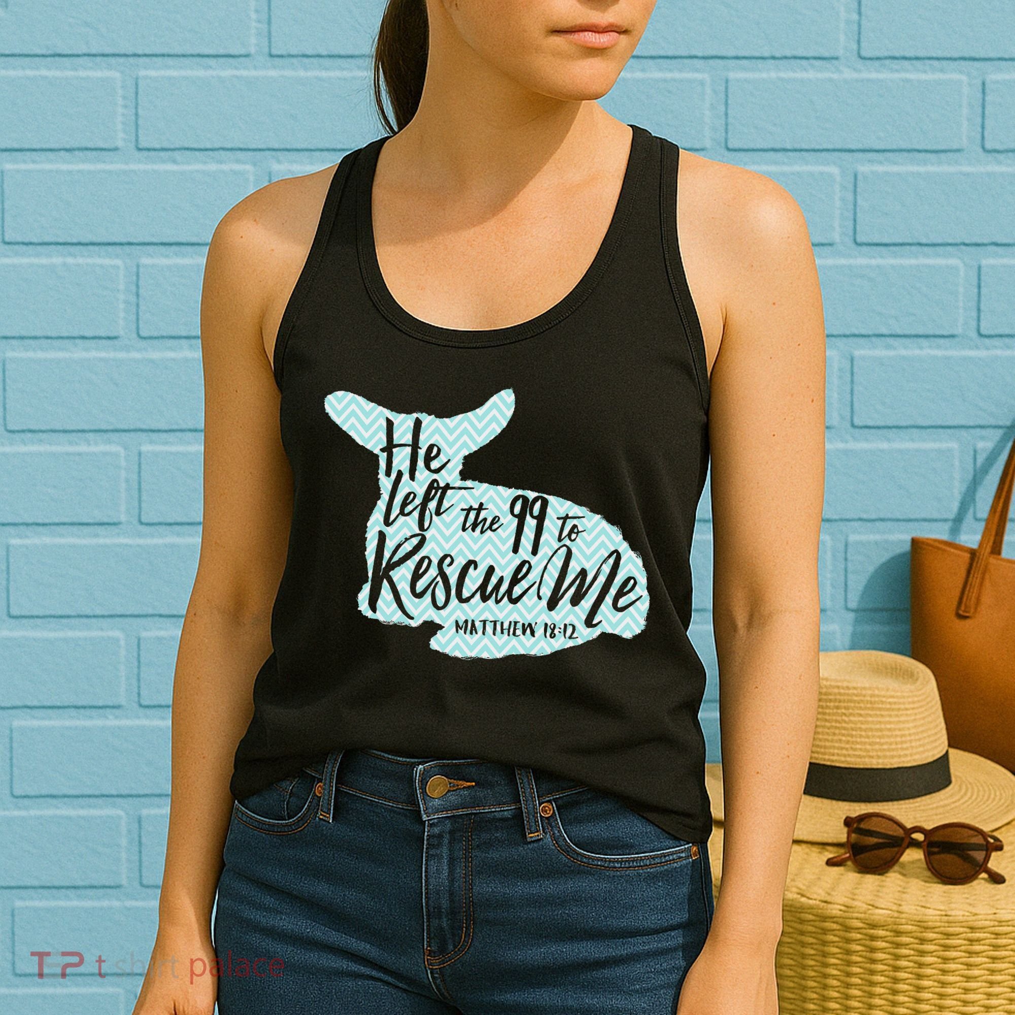 He Left The 99 To Rescue Me Green Chevron Christian Women's Tank Top