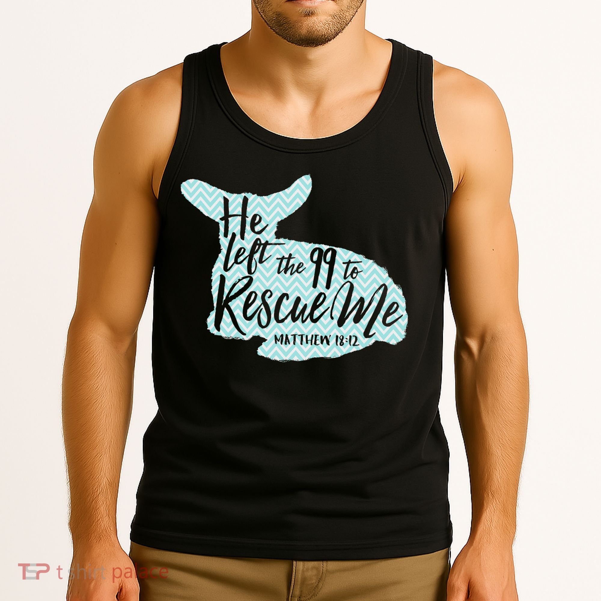 He Left The 99 To Rescue Me Green Chevron Christian Tank Top