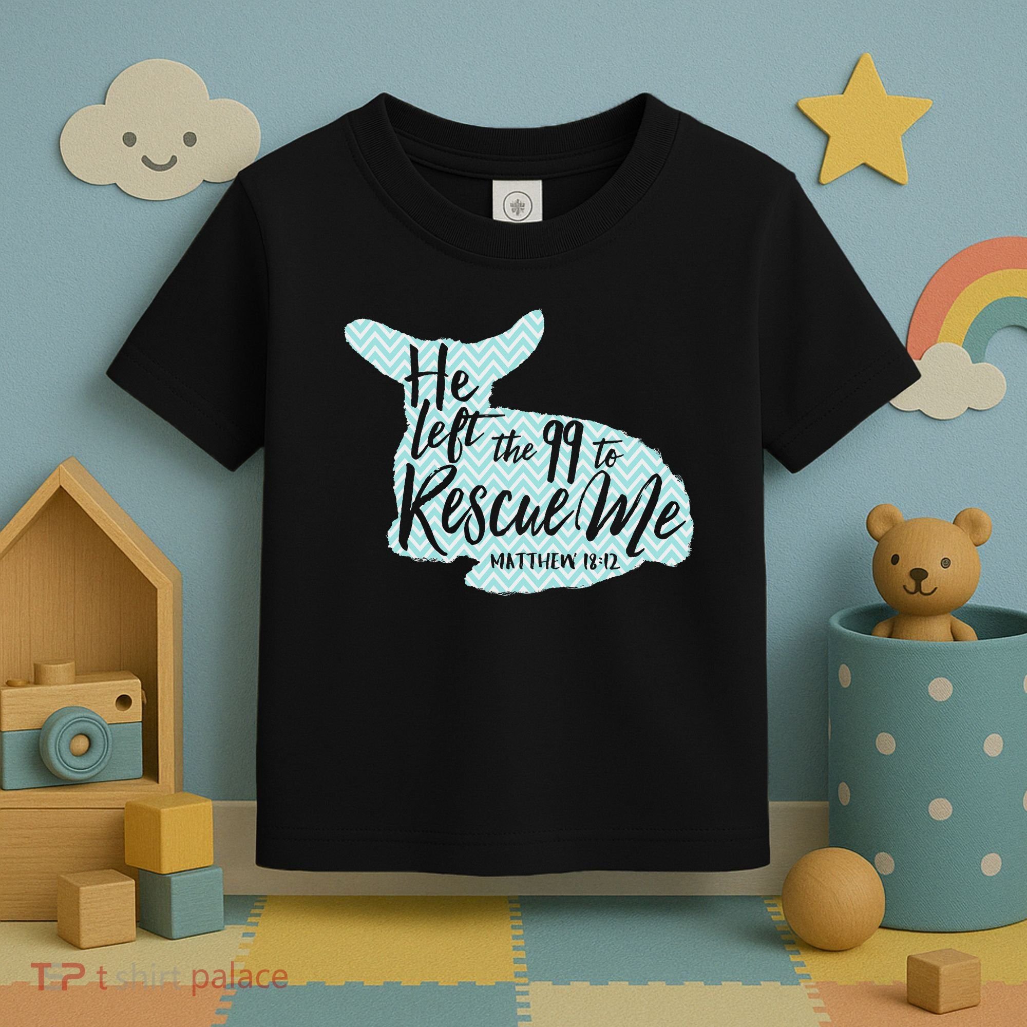 He Left The 99 To Rescue Me Green Chevron Christian Toddler T-Shirt
