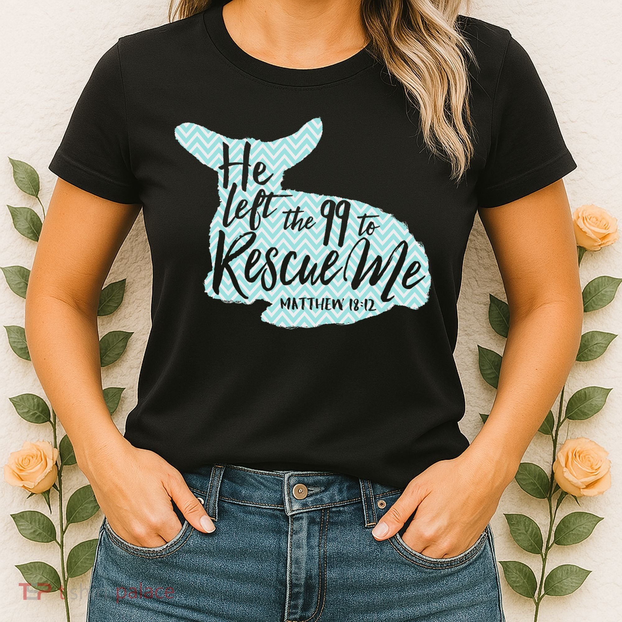 He Left The 99 To Rescue Me Green Chevron Christian Women's T-Shirt