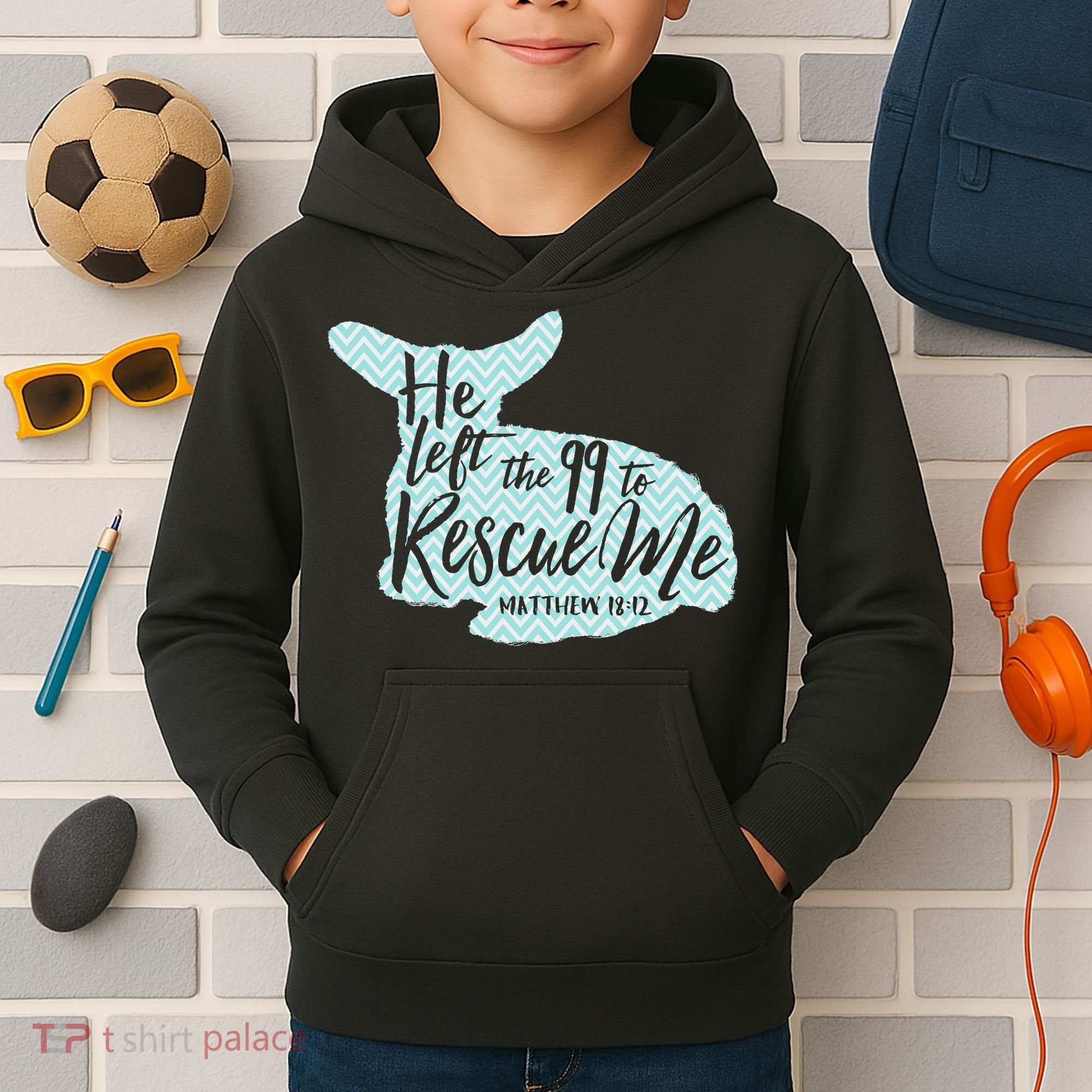He Left The 99 To Rescue Me Green Chevron Christian Kids Hoodie