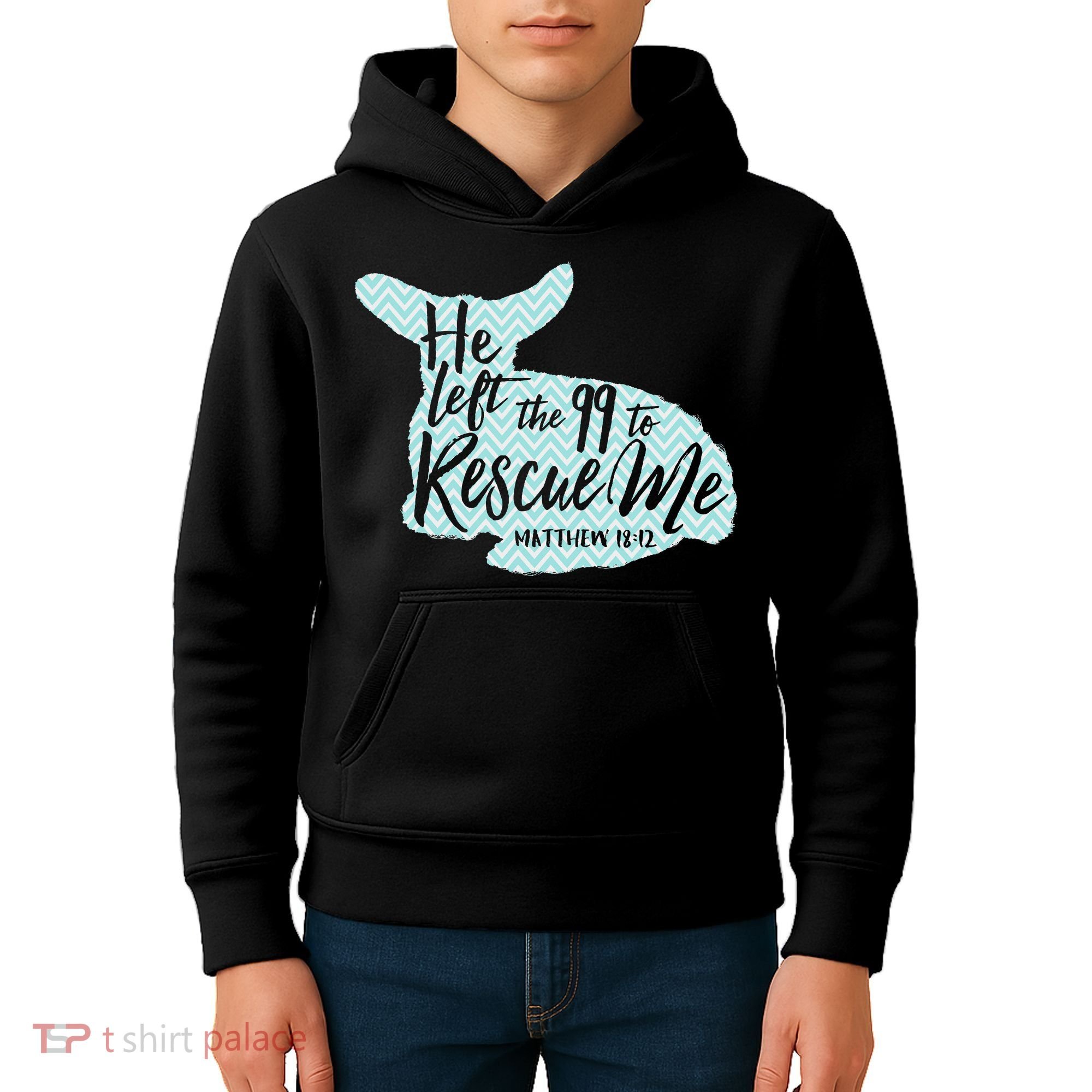 He Left The 99 To Rescue Me Green Chevron Christian Kids Hoodie