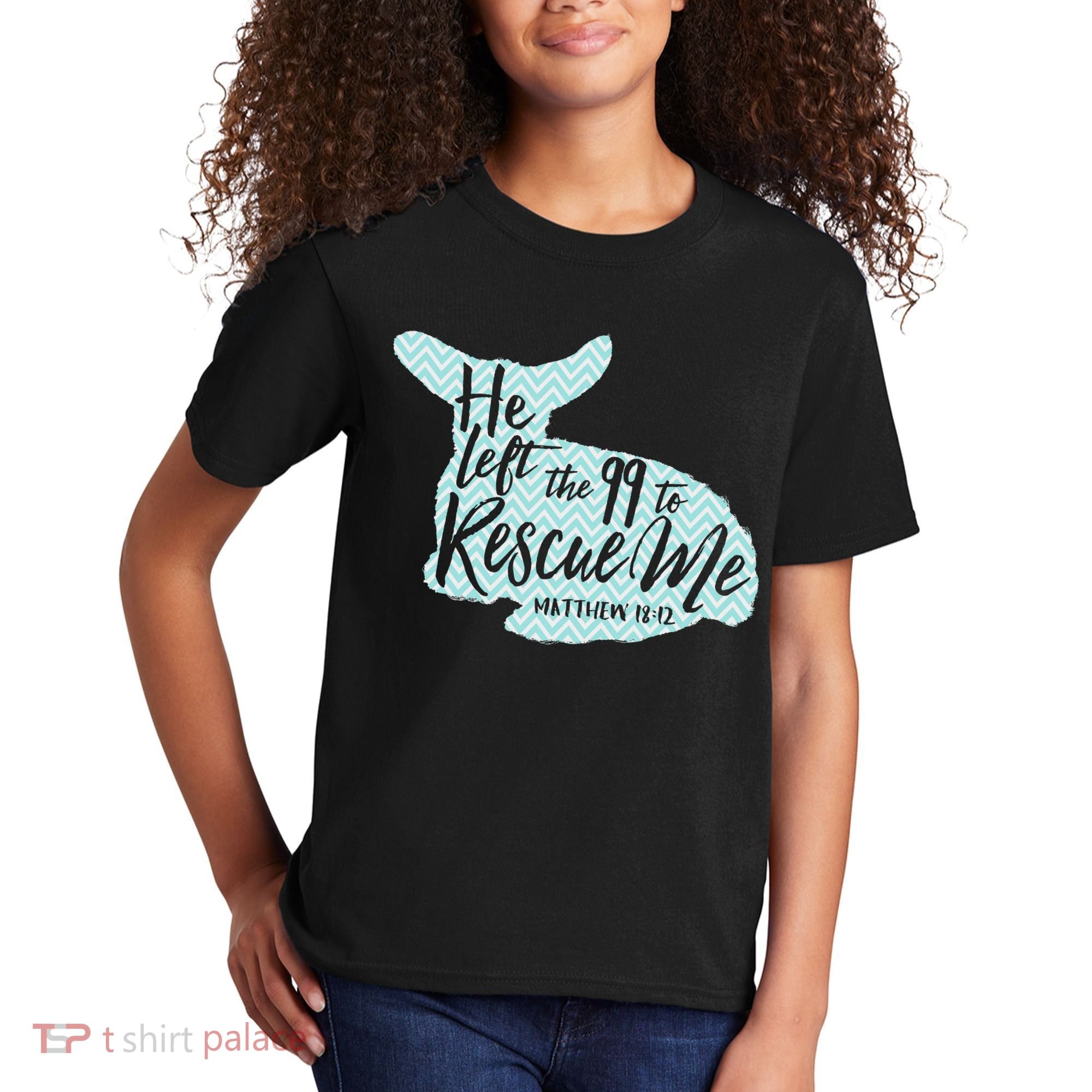 He Left The 99 To Rescue Me Green Chevron Christian Kids T-Shirt