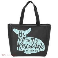 He Left The 99 To Rescue Me Green Chevron Christian Tote Bag thumb 0