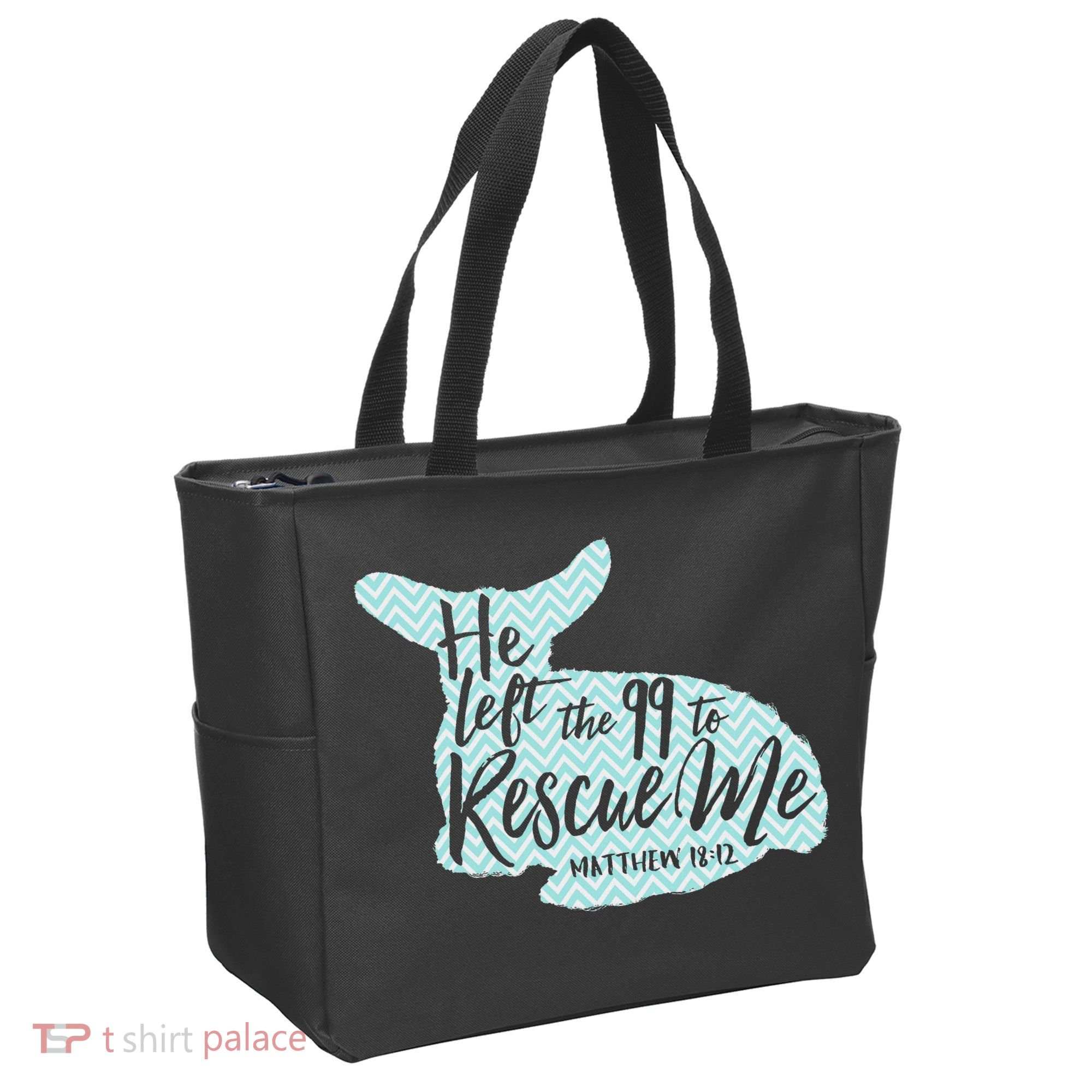He Left The 99 To Rescue Me Green Chevron Christian Tote Bag
