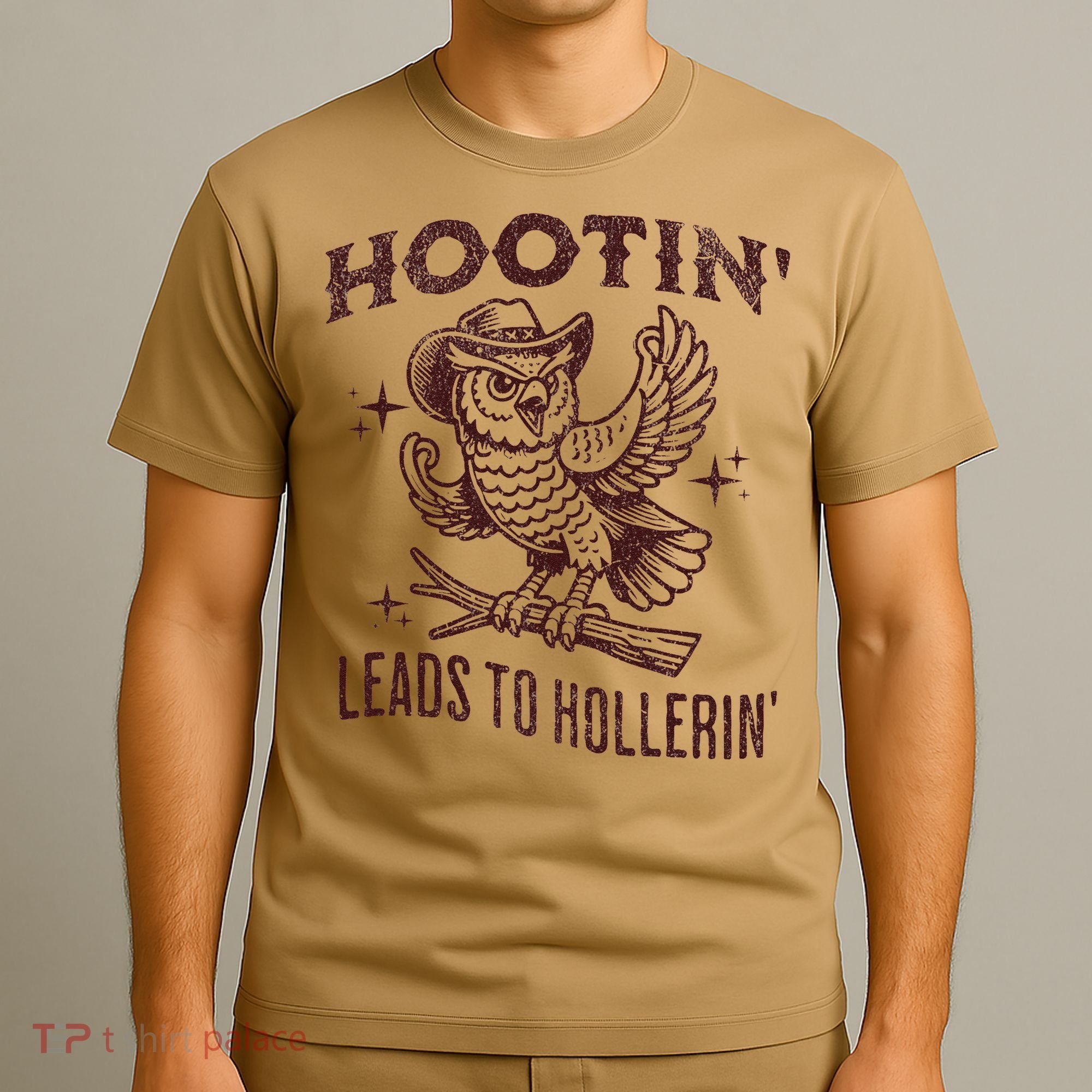 Hootin Leads To Hollerin Funny Vintage Owl Graphic T-Shirt