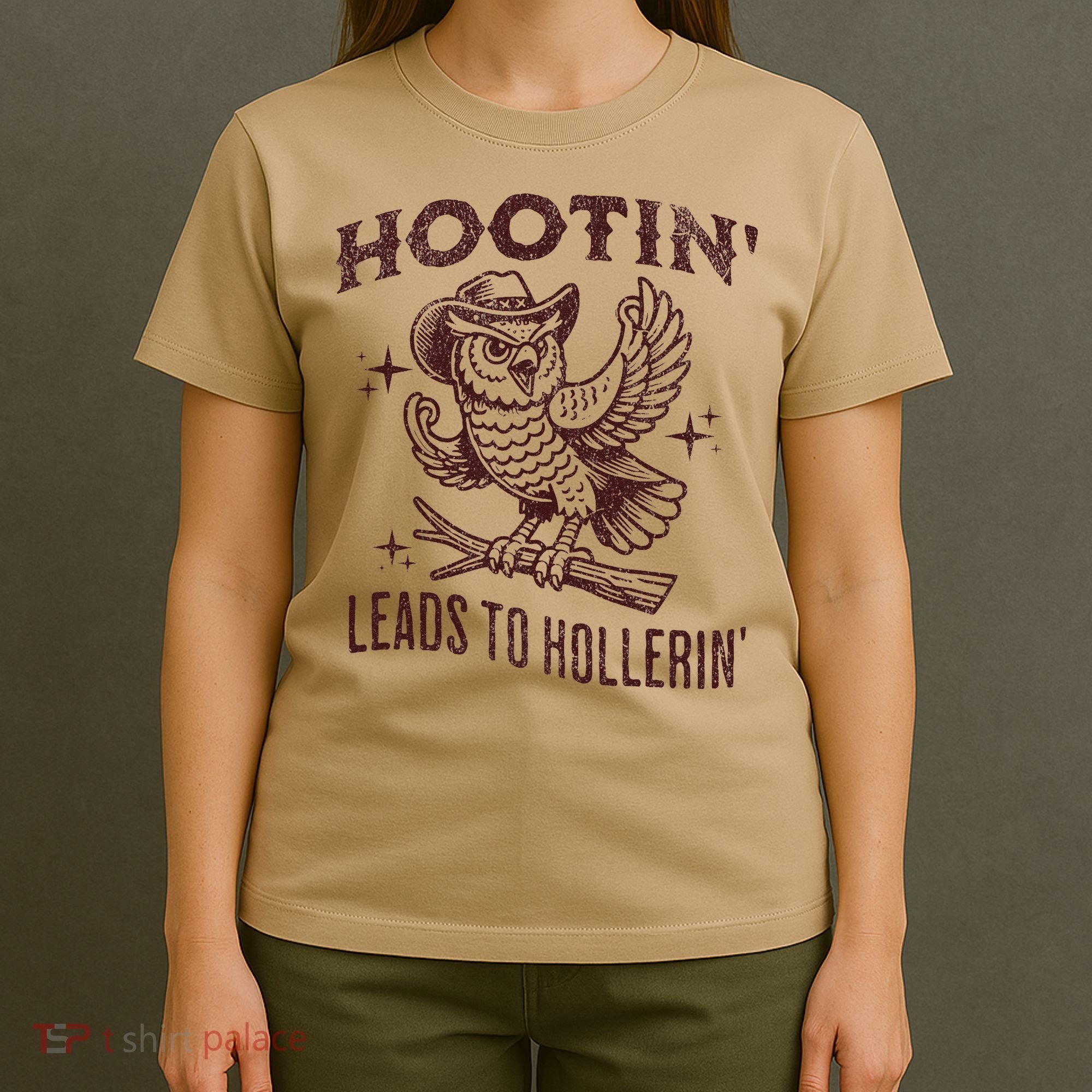 Hootin Leads To Hollerin Funny Vintage Owl Graphic T-Shirt
