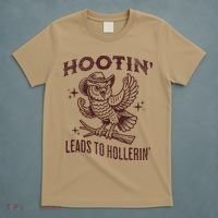 Hootin Leads To Hollerin Funny Vintage Owl Graphic T-Shirt thumb 5