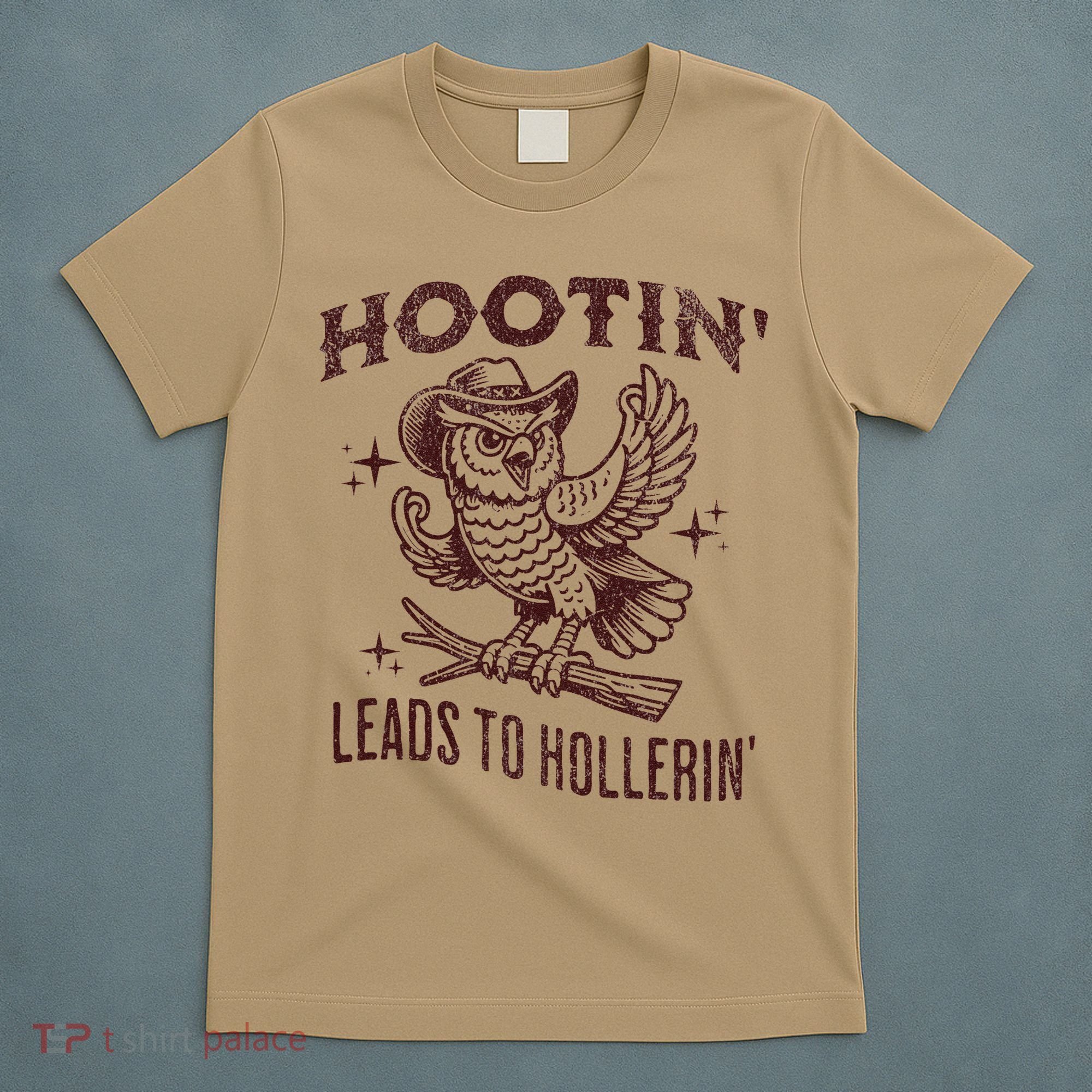 Hootin Leads To Hollerin Funny Vintage Owl Graphic T-Shirt