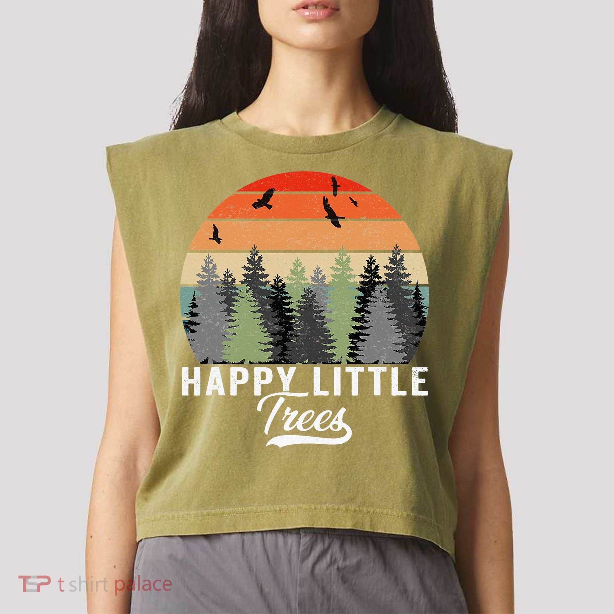 Happy Little Tree Bob Style Forests Garment-Dyed Women's Muscle Tee