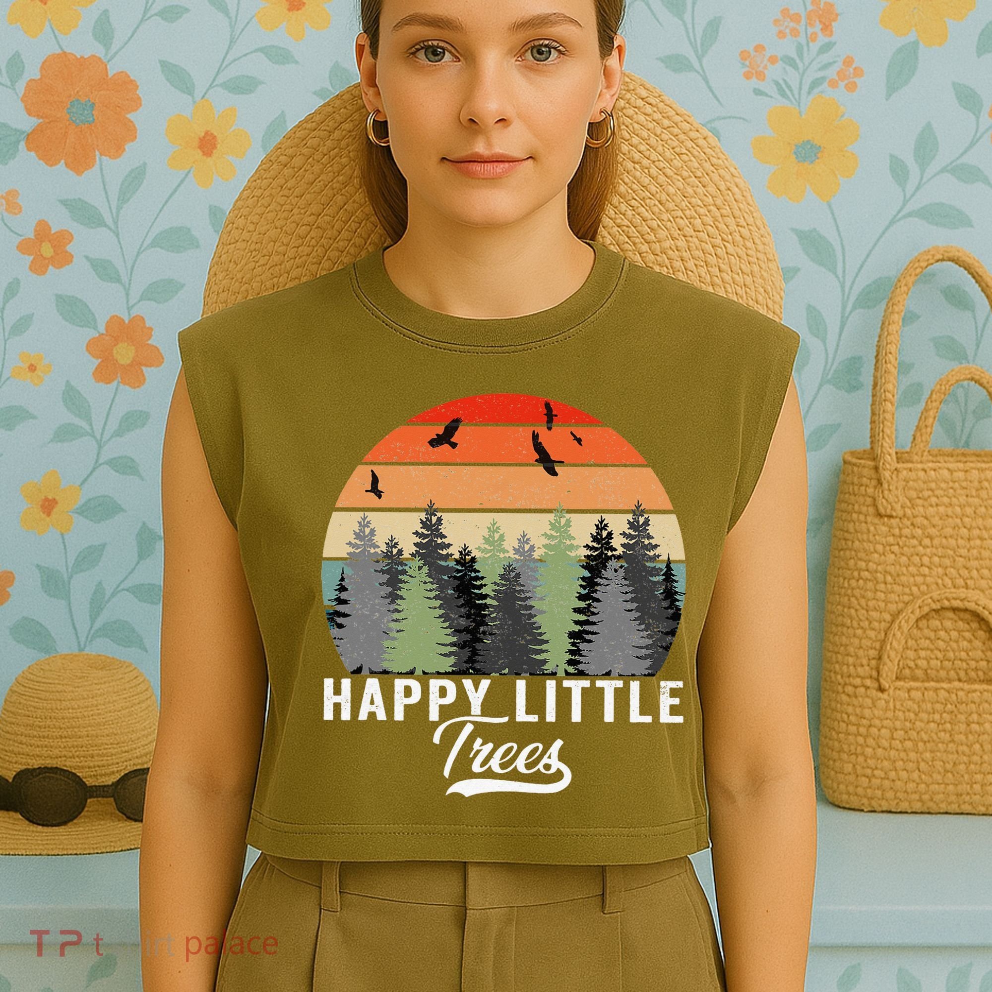 Happy Little Tree Bob Style Forests Garment-Dyed Women's Muscle Tee
