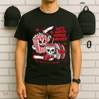 Halloween Lets Watch Horror Movies Hotdog Popcorn Drink T-Shirt thumb 6