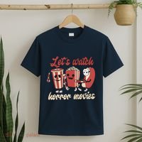 Halloween Lets Watch Horror Movies Funny Ghost Skeleton Gift T-Shirt thumb 2