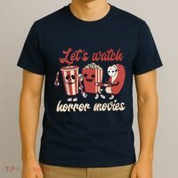 Halloween Lets Watch Horror Movies Funny Ghost Skeleton Gift T-Shirt thumb 3